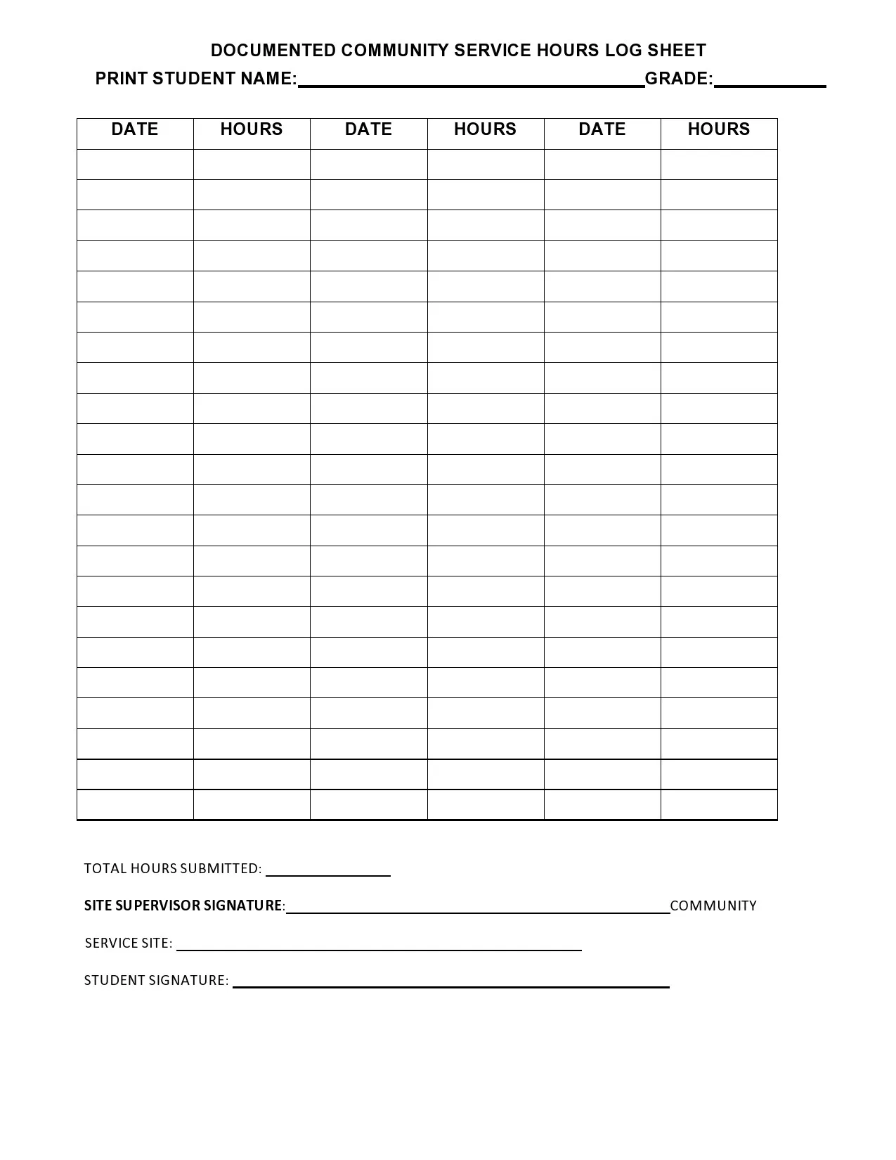 printable community service forms for court