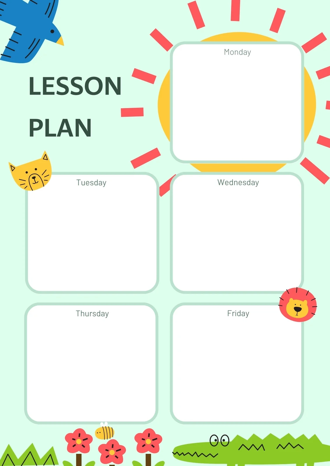 Free Printable Customizable Weekly Lesson Plan Templates Canva