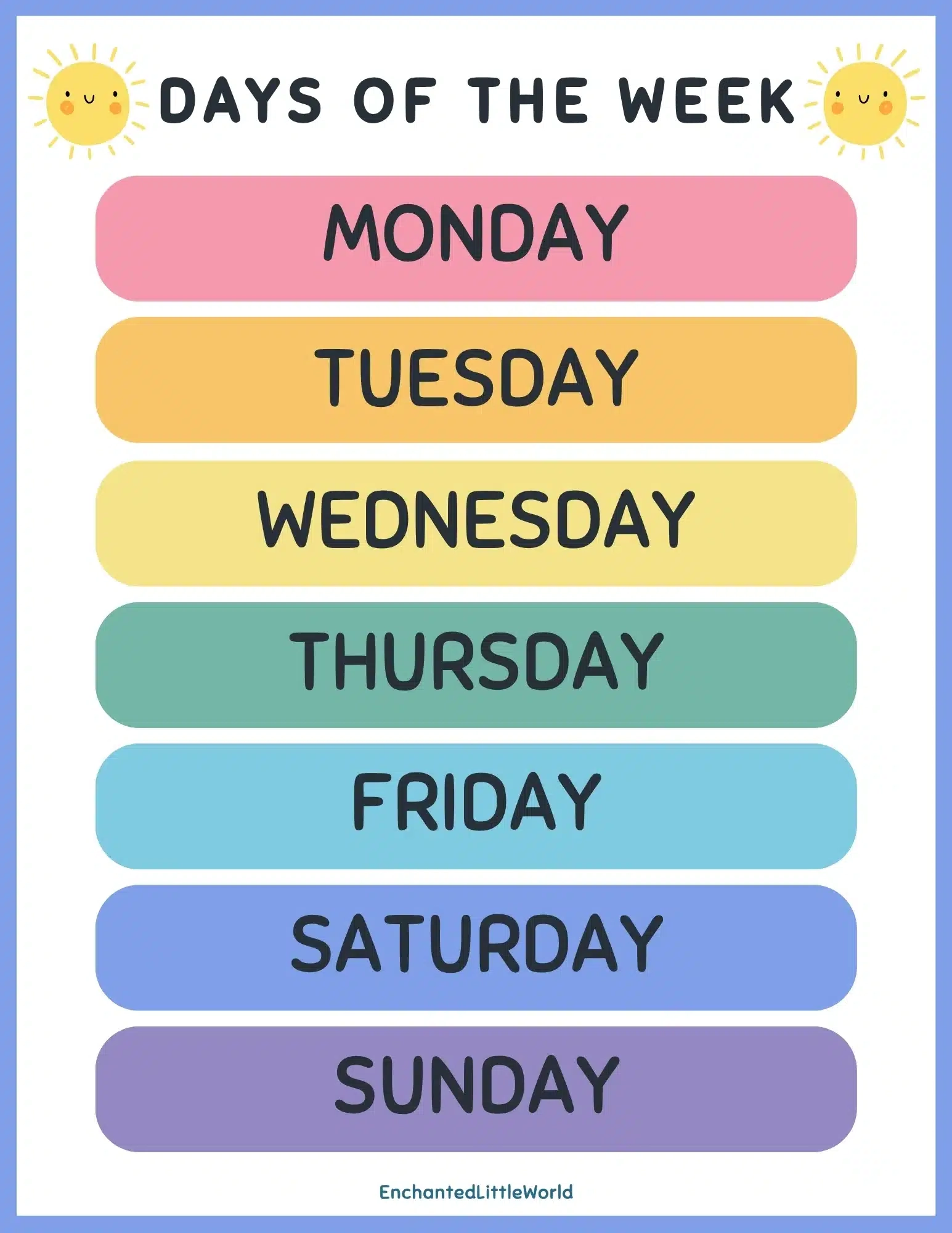 Free Printable Days Of The Week Chart Enchanted Little World