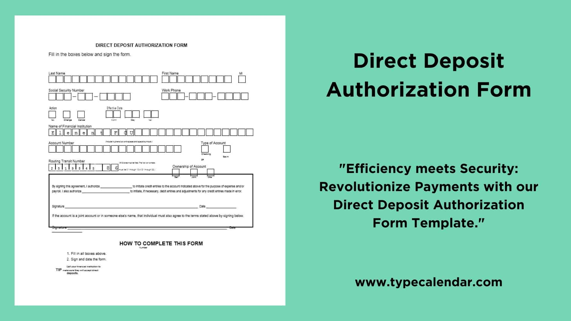 Free Printable Direct Deposit Authorization Form Templates PDF 