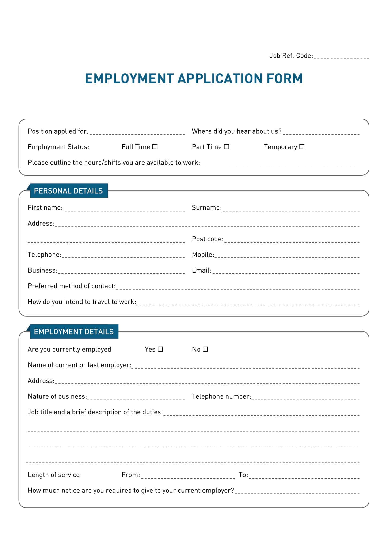 free printable employment application form pdf