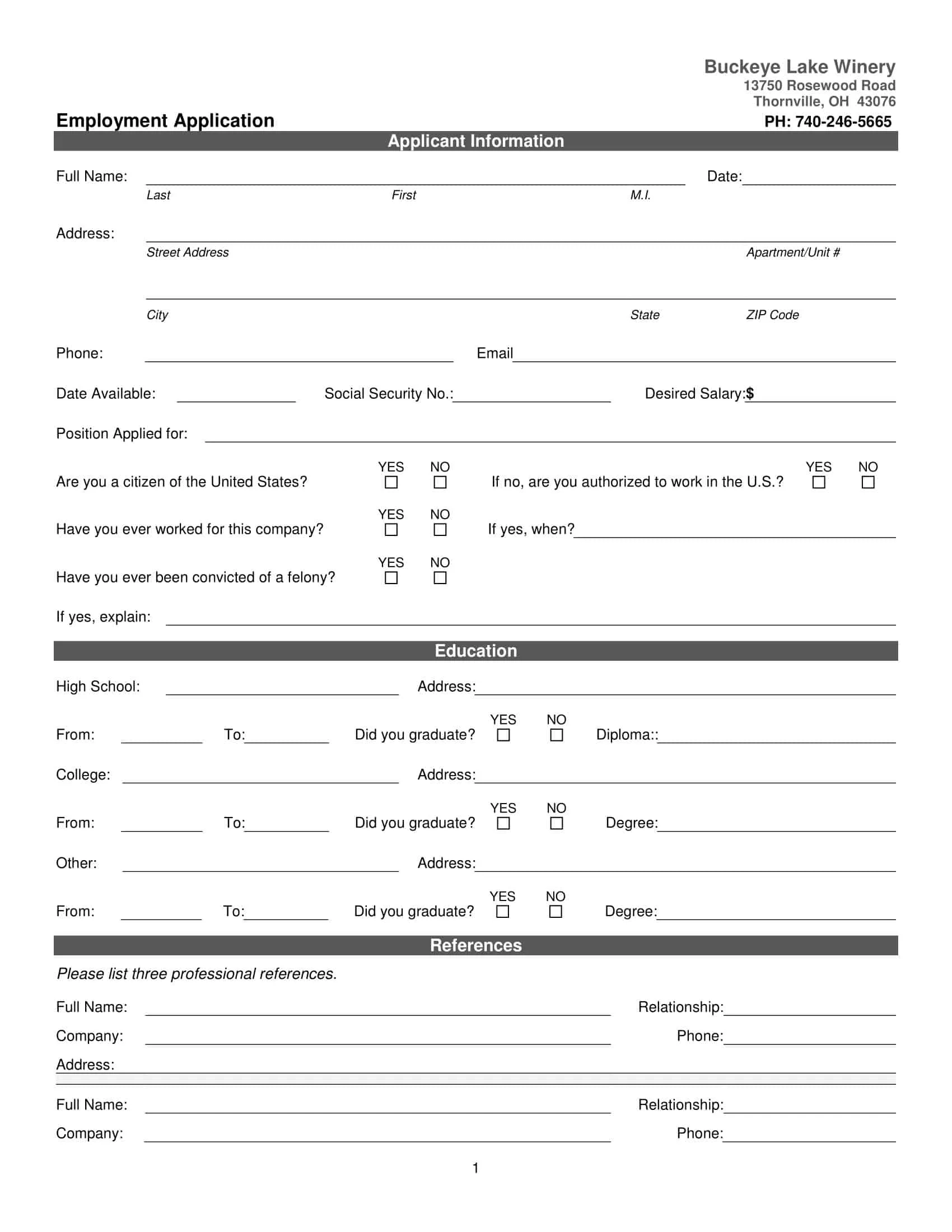 Free Printable Employment Job Application Form Templates PDF 