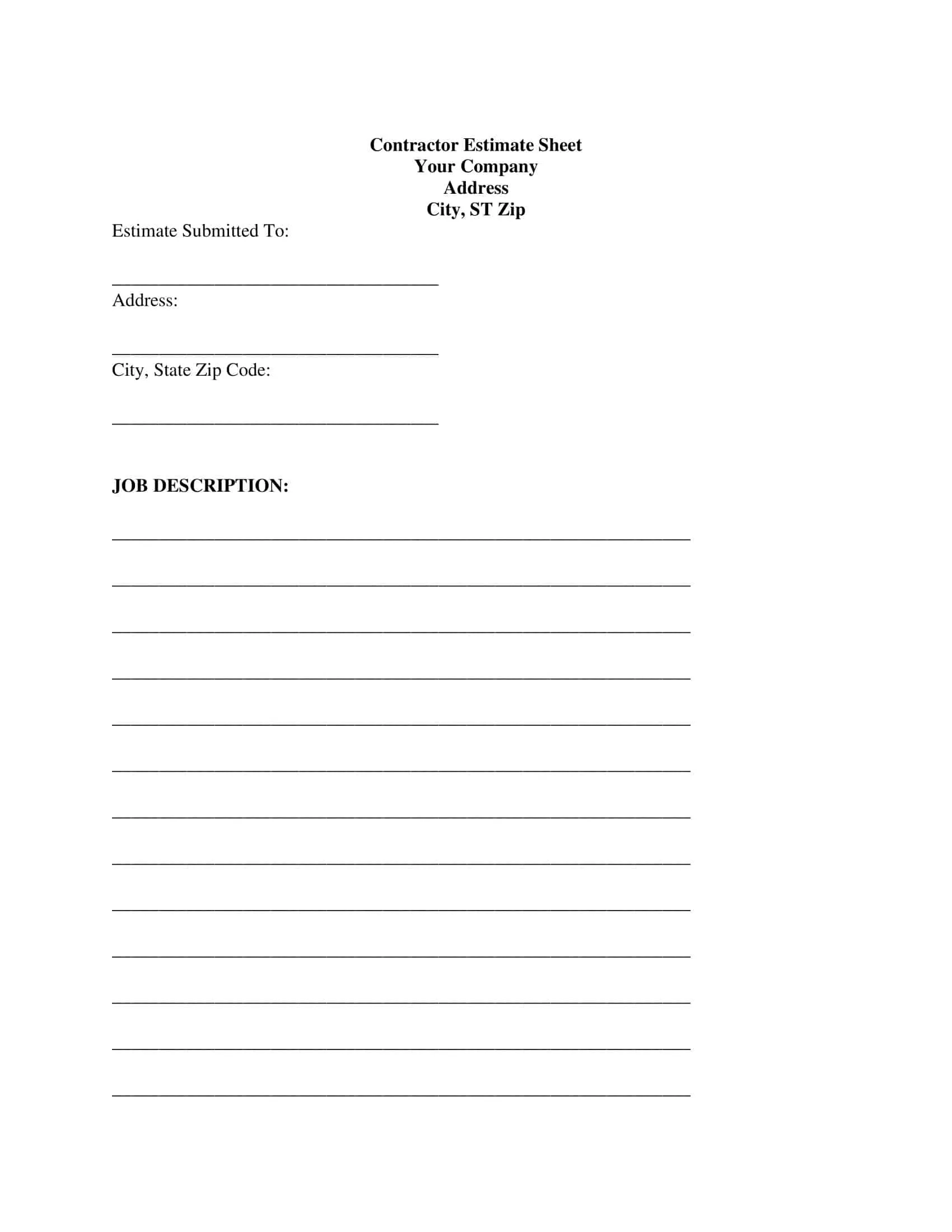 pdf free printable estimate forms
