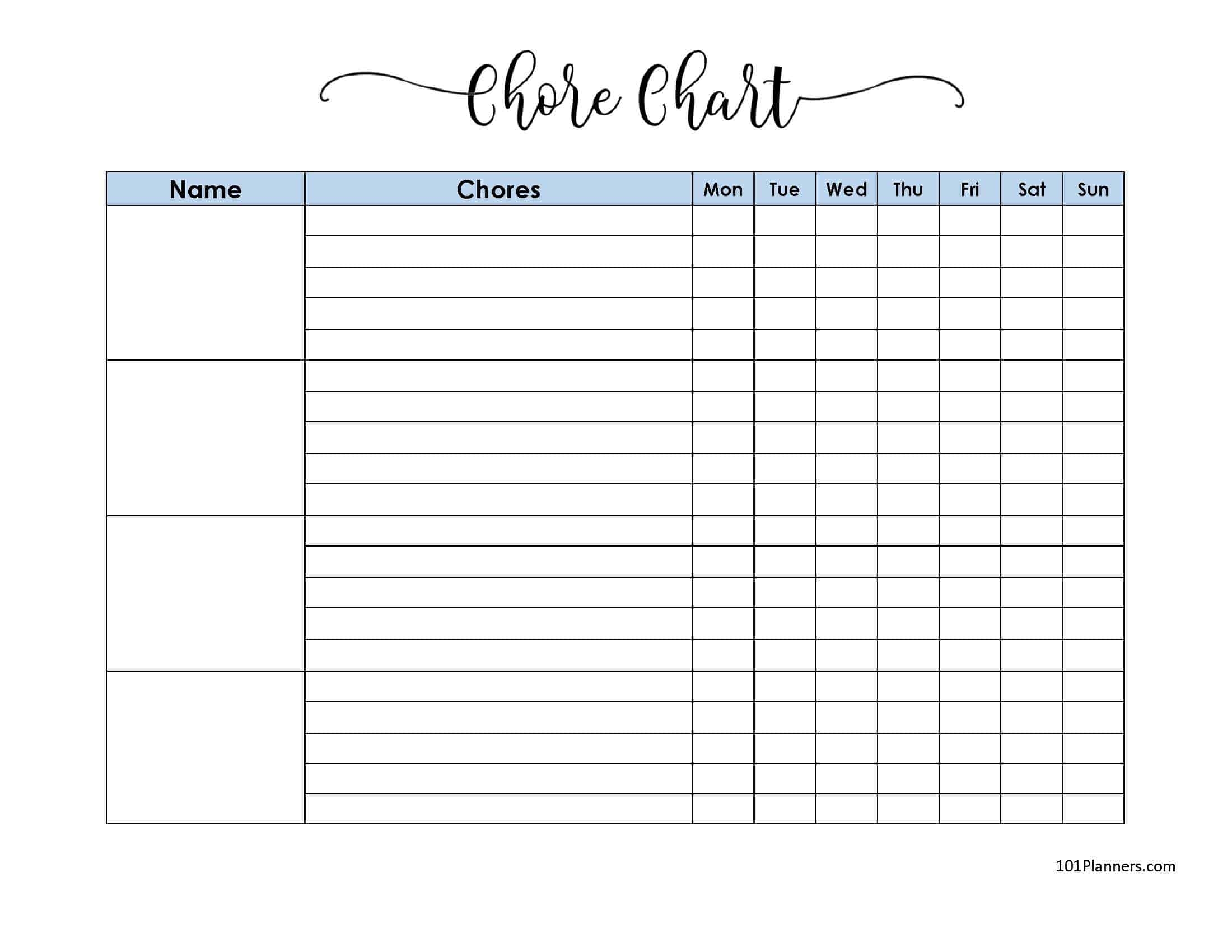family chore chart template