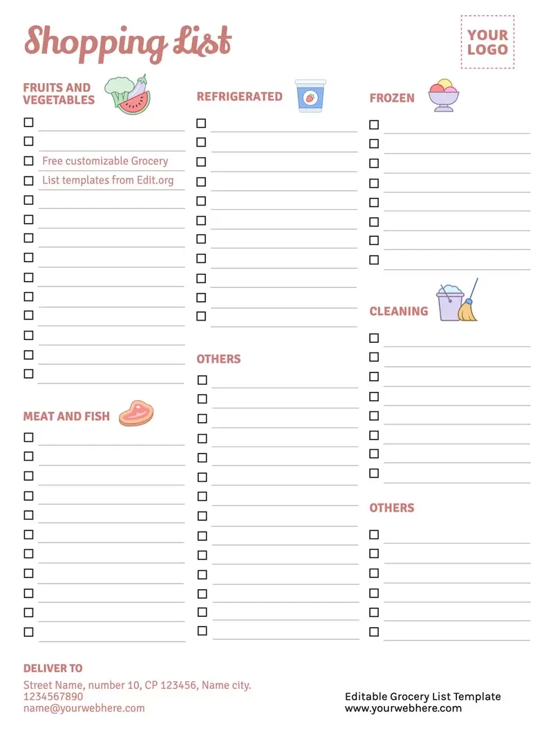free grocery shopping list template