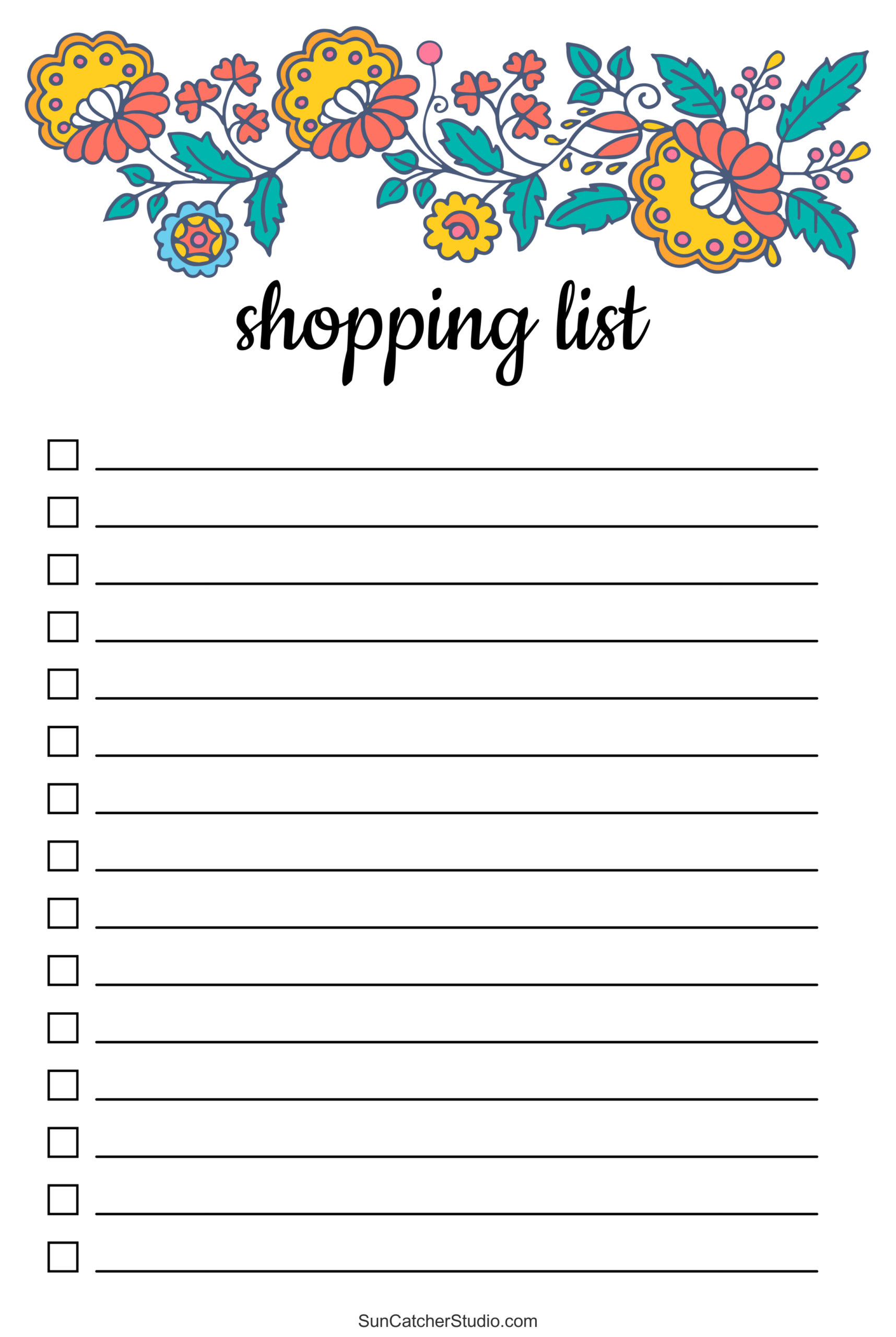 shopping list template free