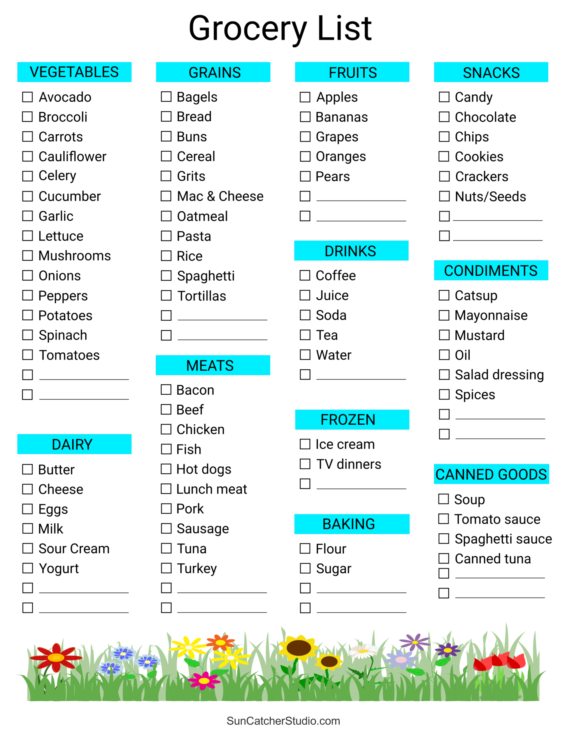 printable grocery shopping list