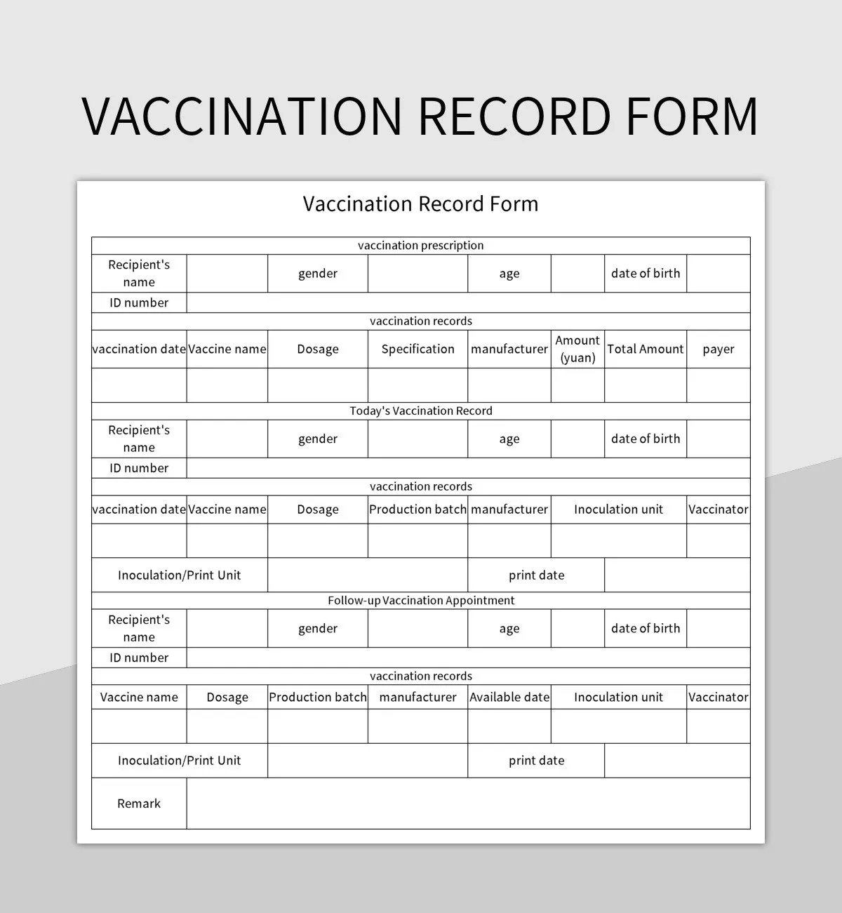 Free Printable Immunization Record Templates For Google Sheets And Microsoft Excel Slidesdocs