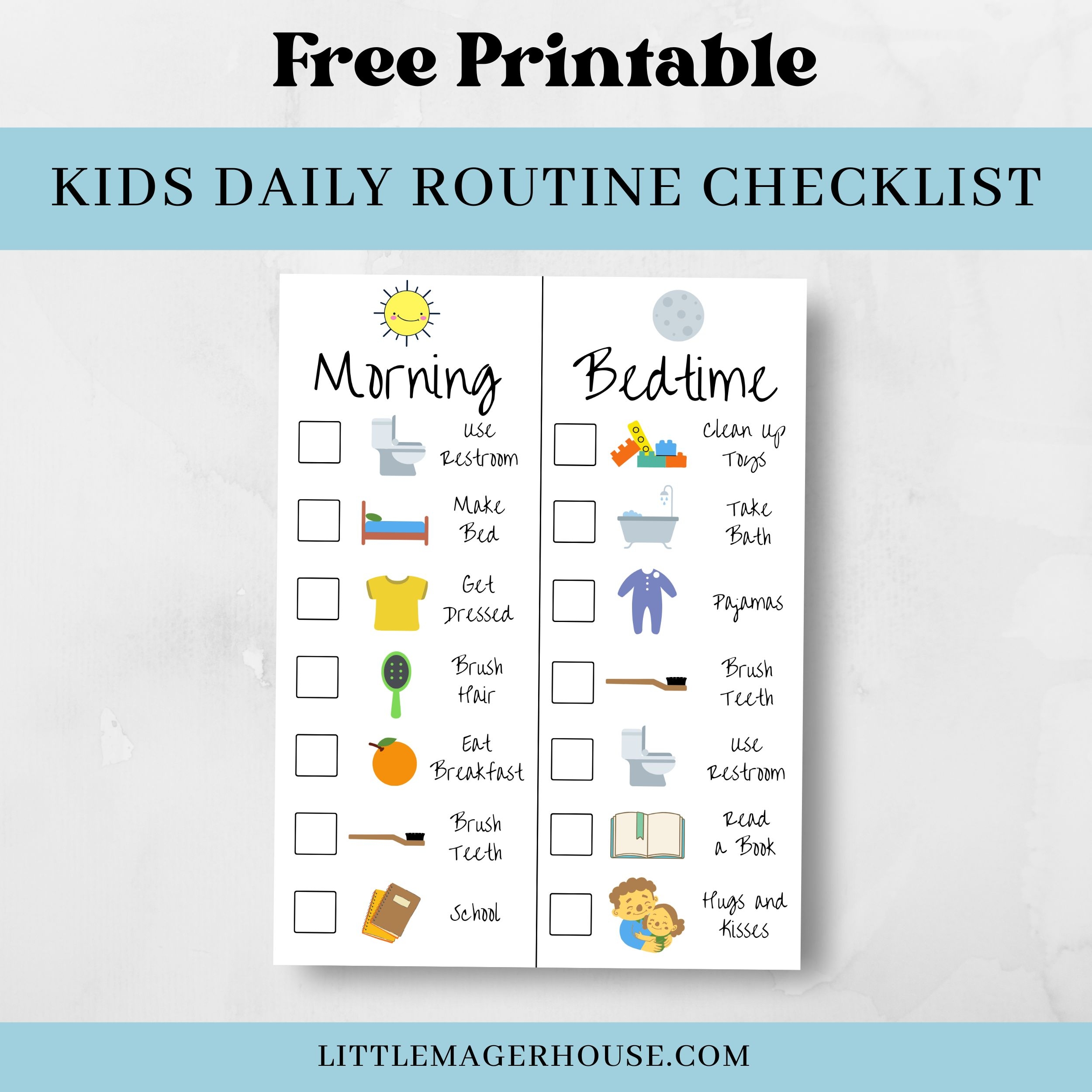 Free Printable Kids Daily Routine Checklist Little Mager House