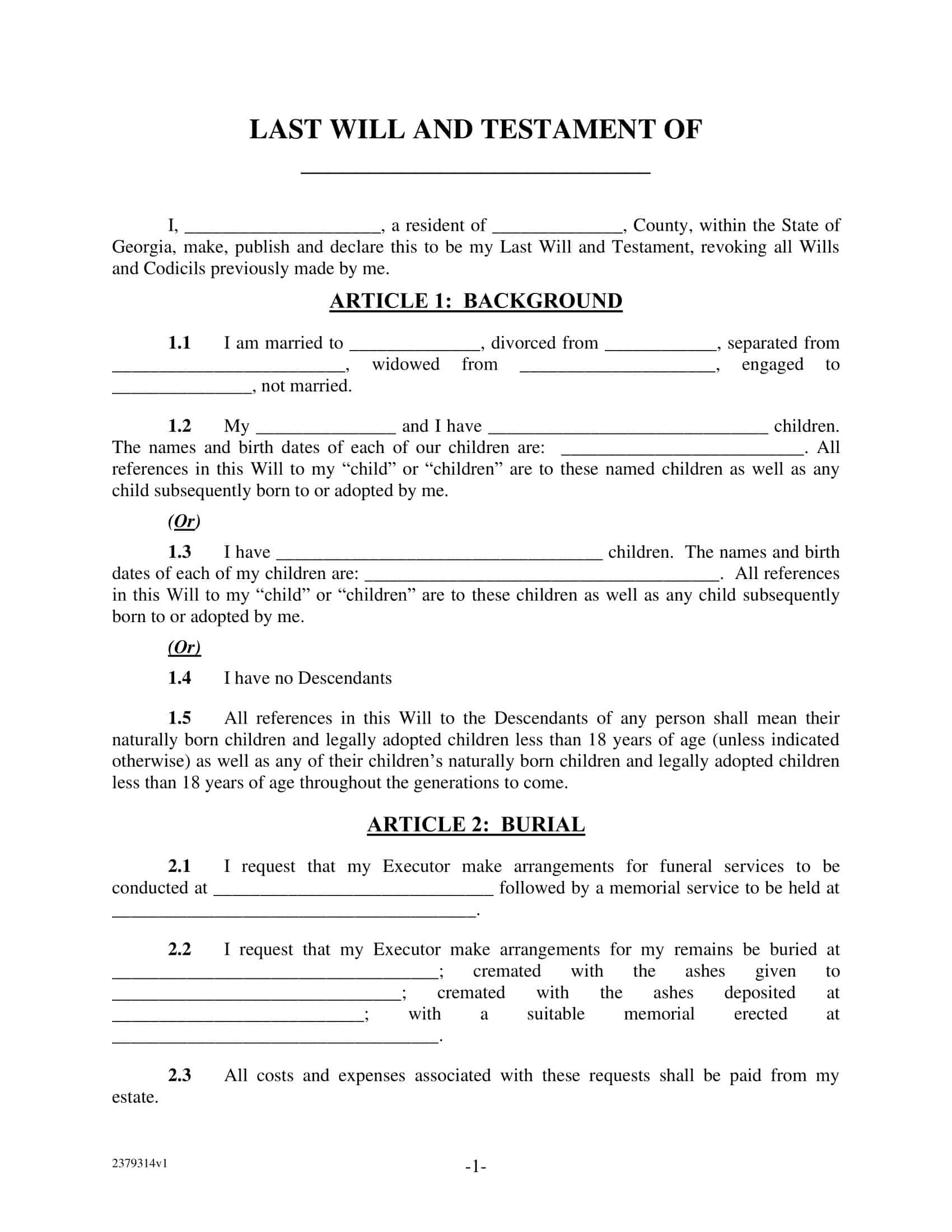 Free Printable Last Will And Testament Templates PDF Word 