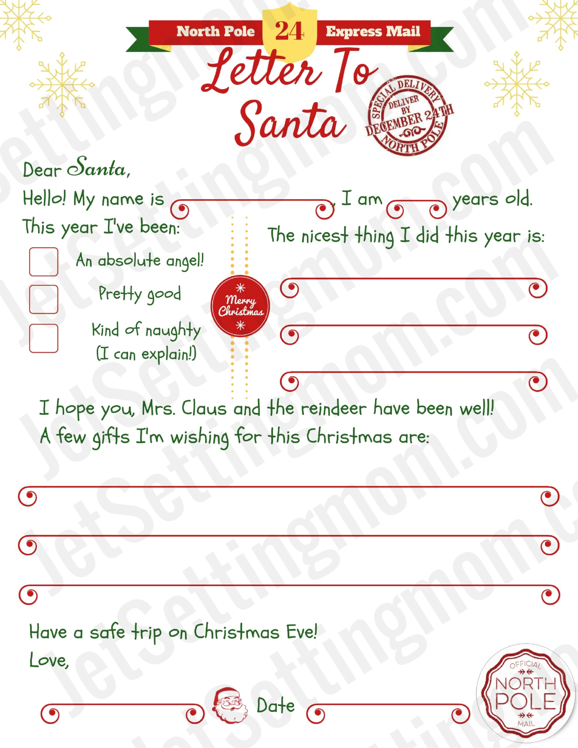 santa letter template printable free