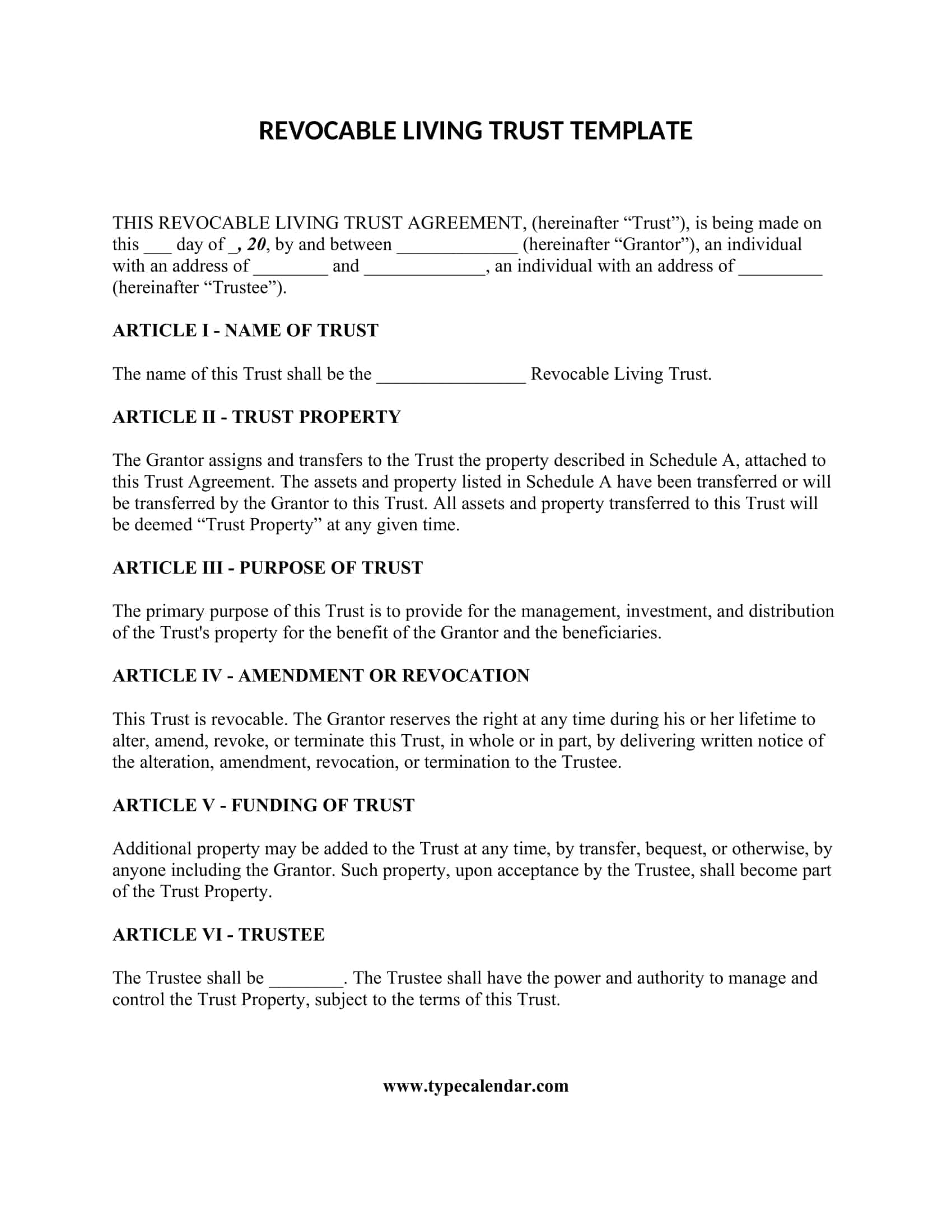Free Printable Living Trust Templates PDF Irrevocable