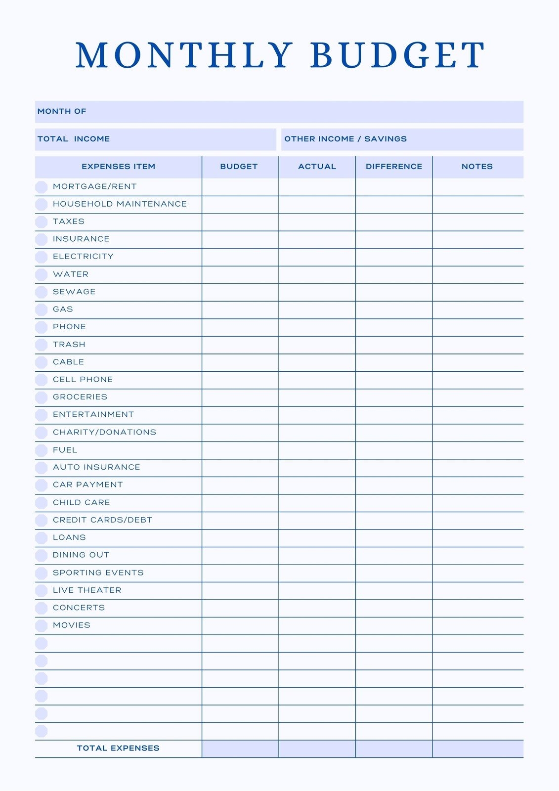 Free Printable Monthly Household Budget Worksheet Kidsworksheetprints
