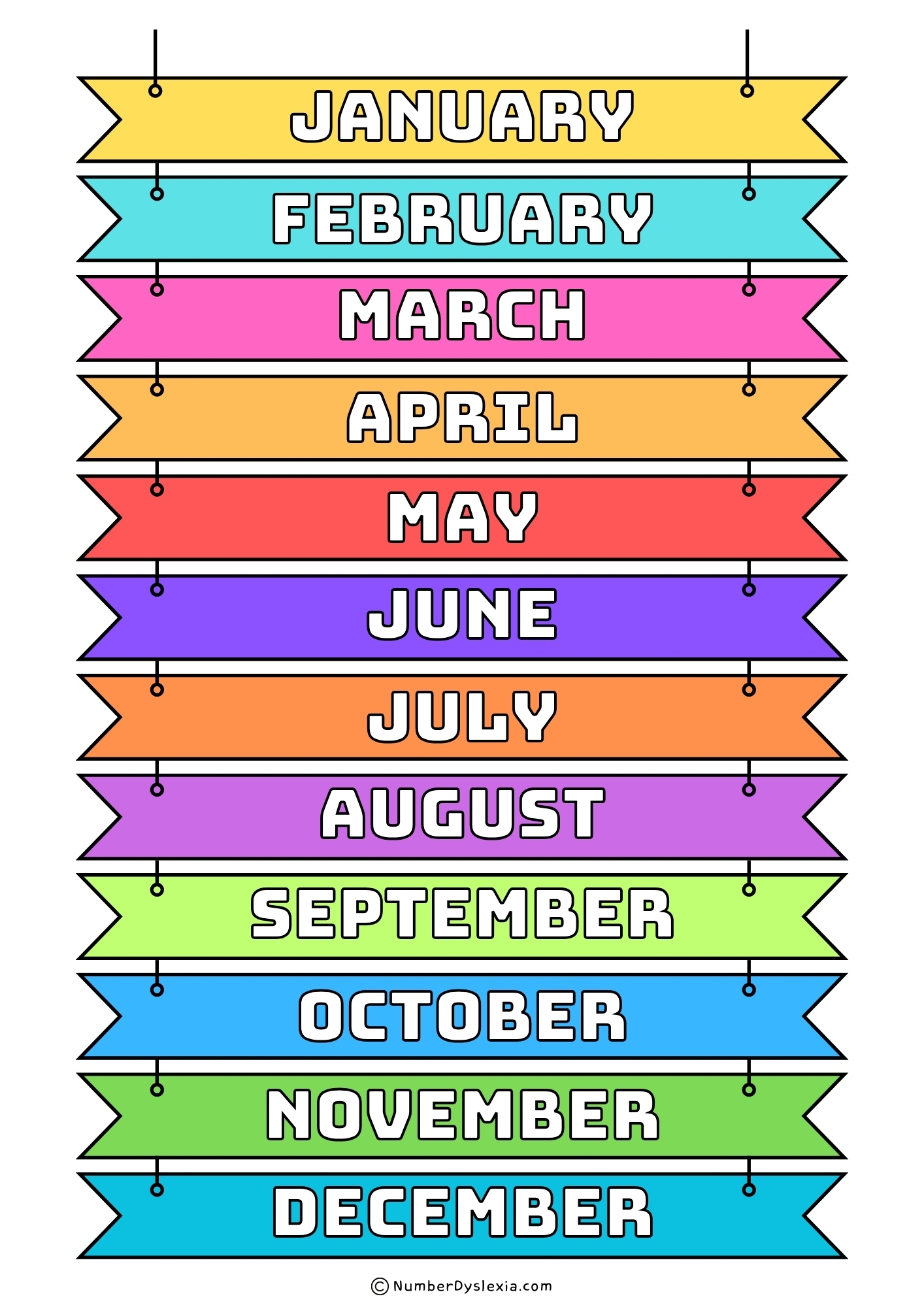 Free Printable Months Of The Year Charts PDF Number Dyslexia
