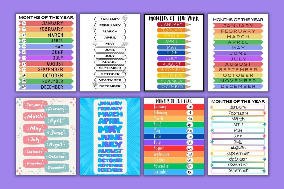 Free Printable Months Of The Year Charts