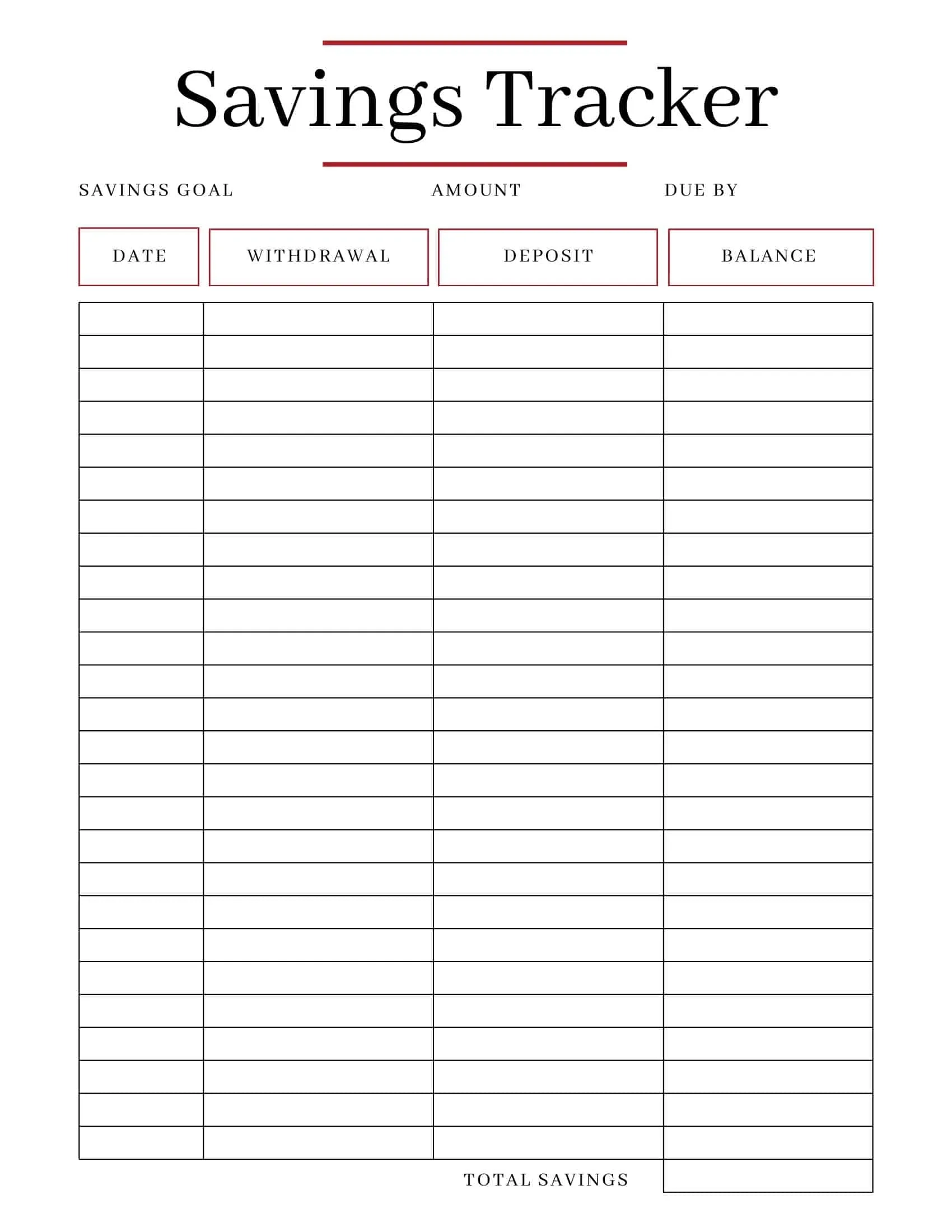 Free Printable Savings Tracker Templates PDF Excel 