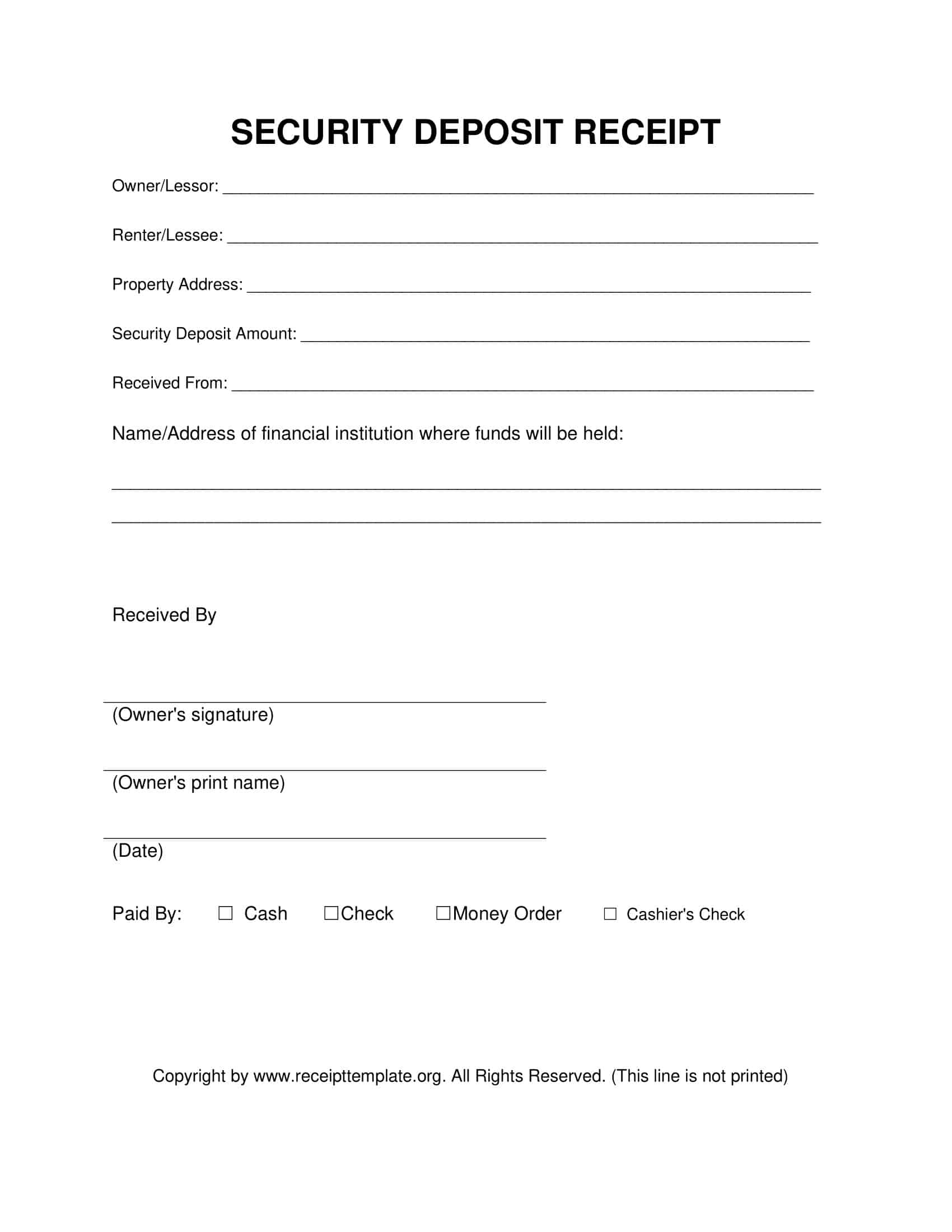 Free Printable Security Deposit Receipt Templates PDF Word 