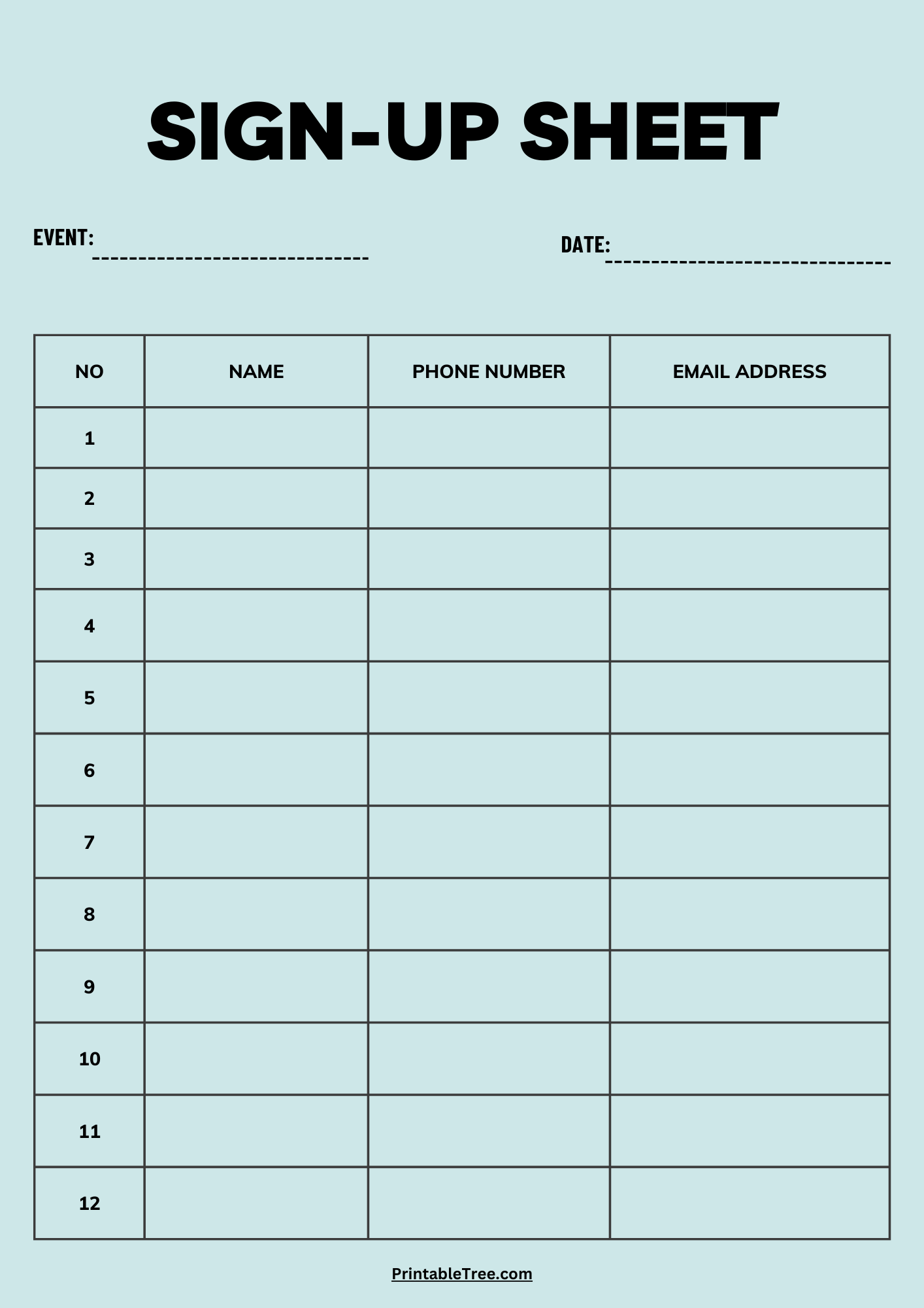 template for sign up sheet