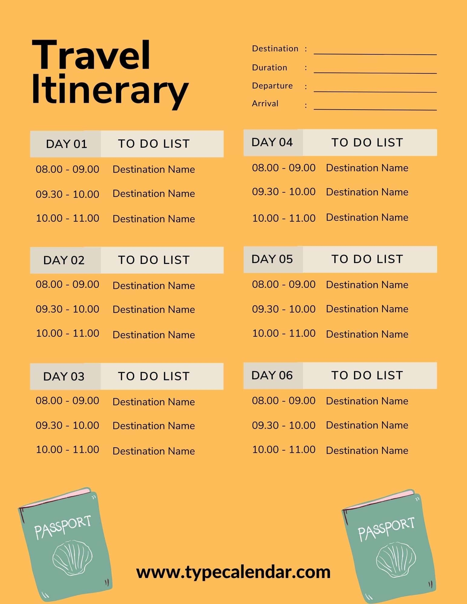 Free Printable Travel Itinerary Templates Word Excel Executives