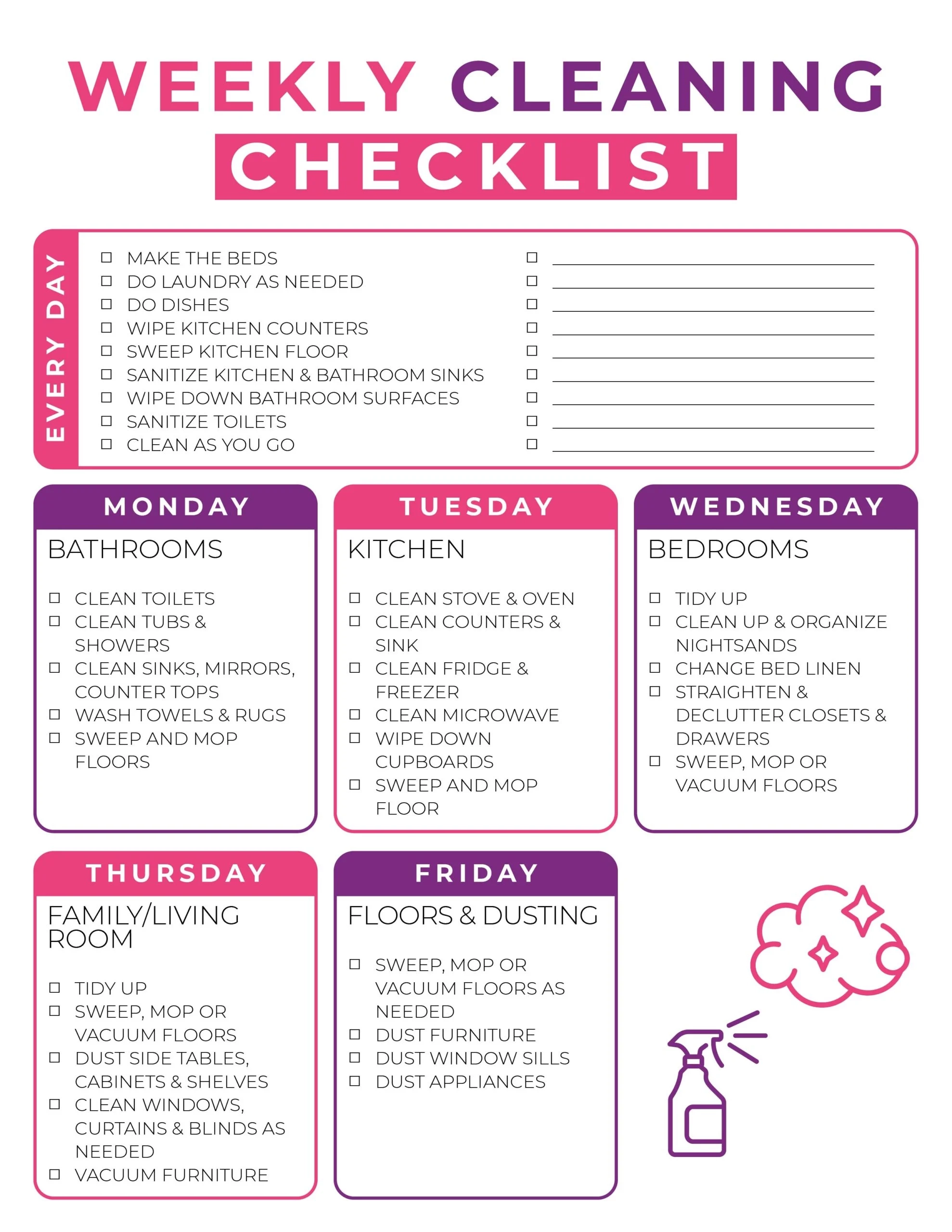 weekly cleaning chart printable