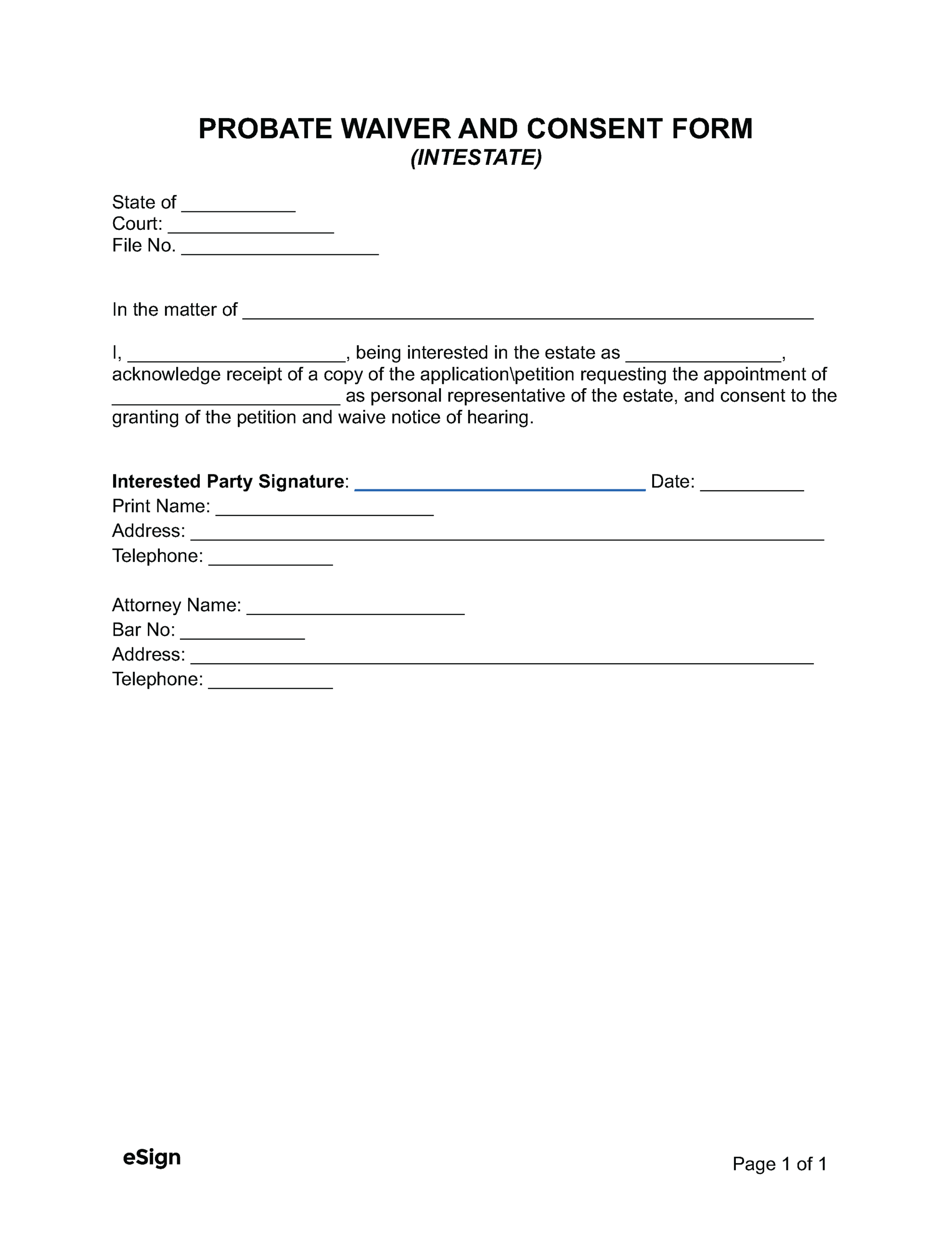 Free Probate Waiver And Consent Form PDF Word