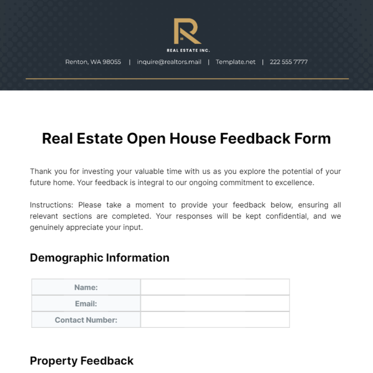 Free Real Estate Open House Feedback Form Template To Edit Online