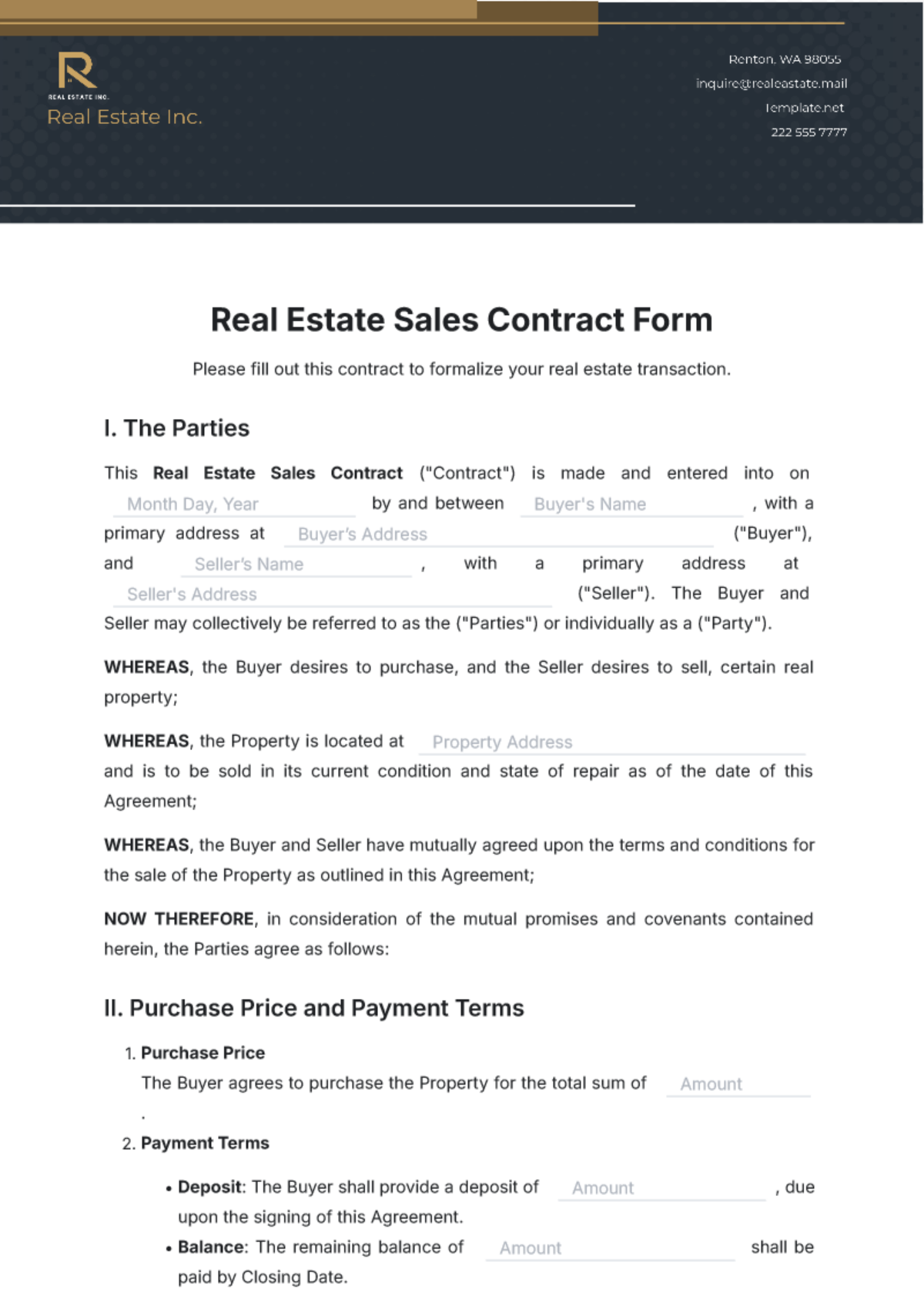 Free Real Estate Sales Contract Form Template To Edit Online