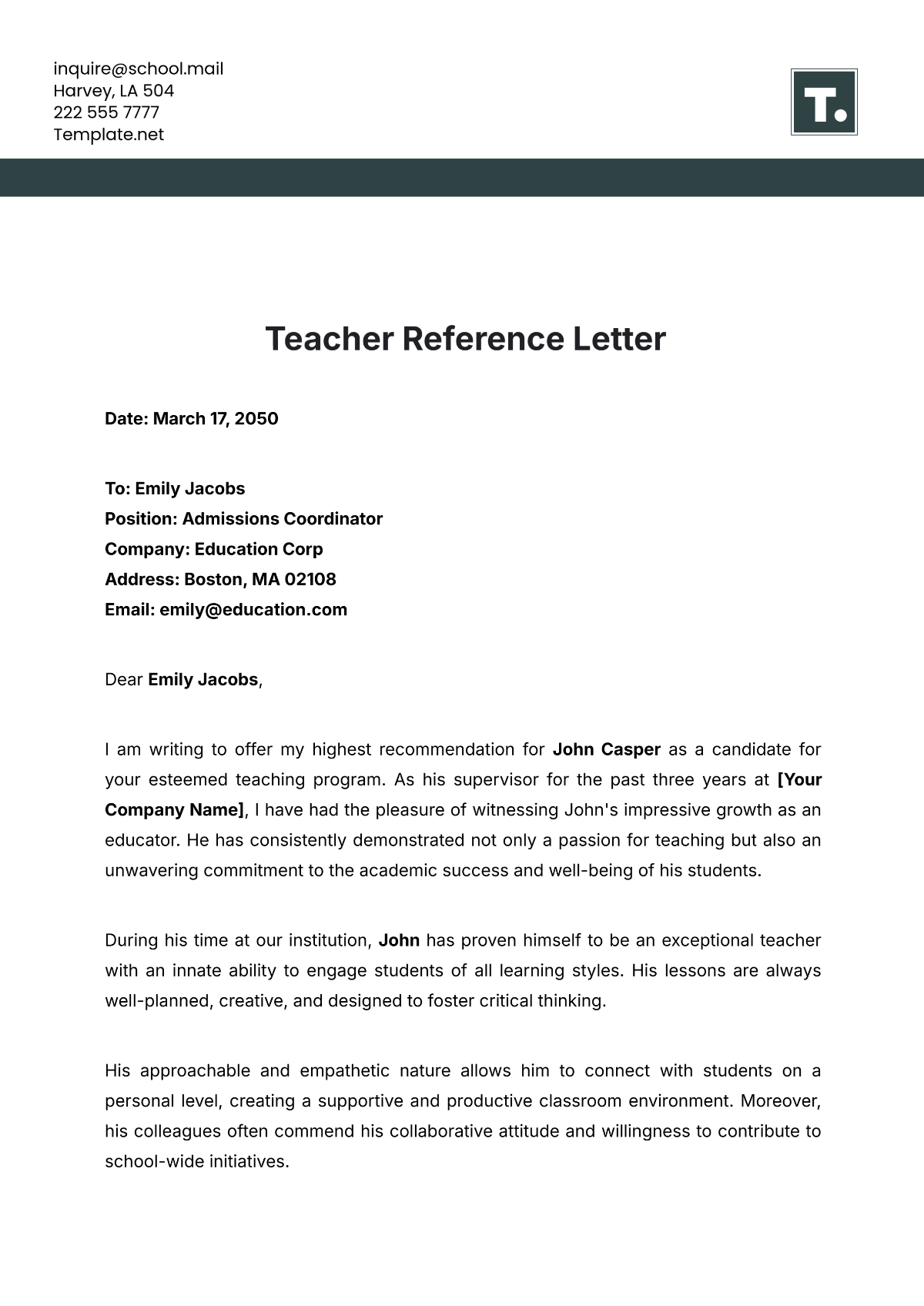 Free Reference Letters Templates Editable And Printable