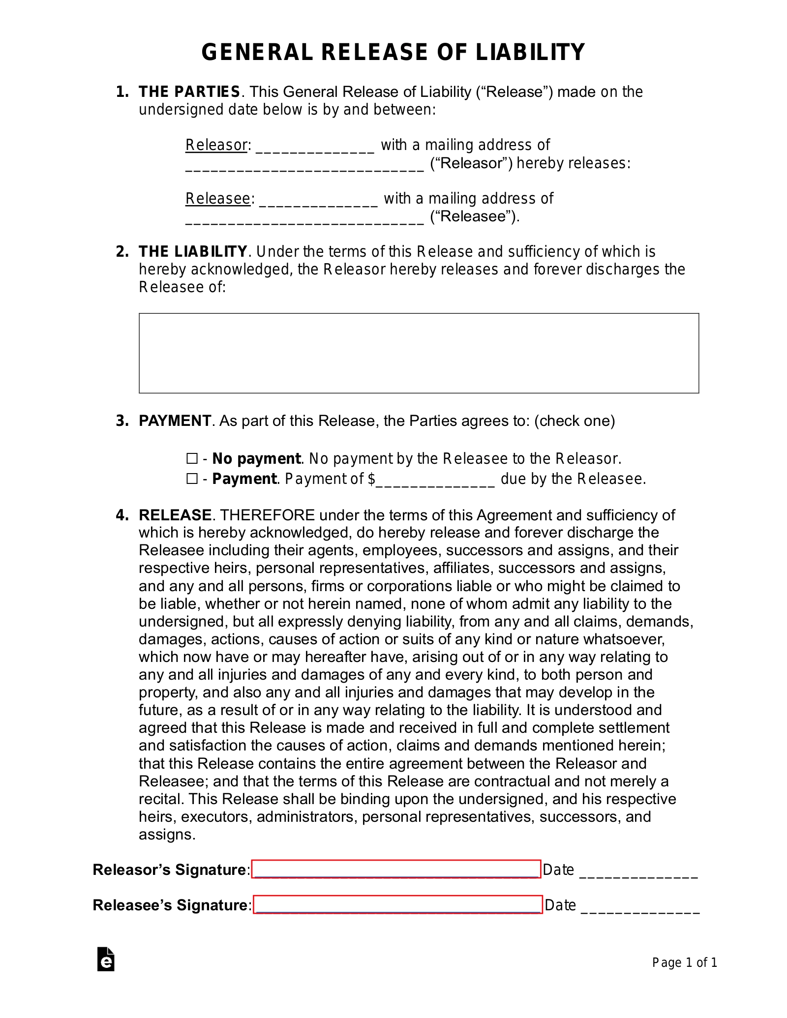 Free Release Of Liability Waiver Forms 14 PDF Word EForms