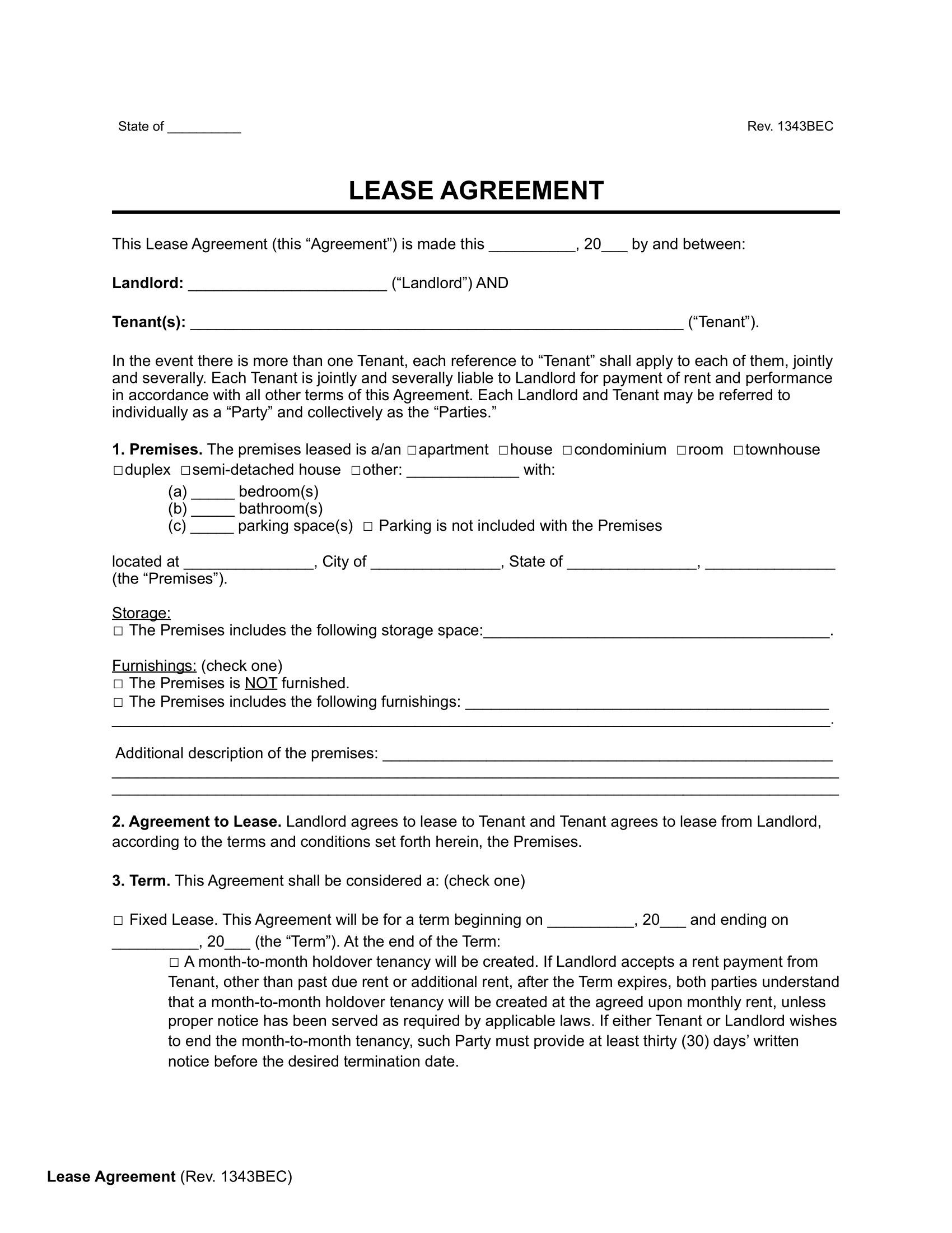 Free Rental Lease Agreement Templates PDF Word