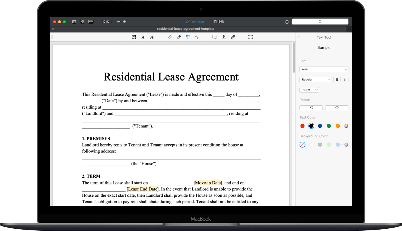 rental agreement template -- free