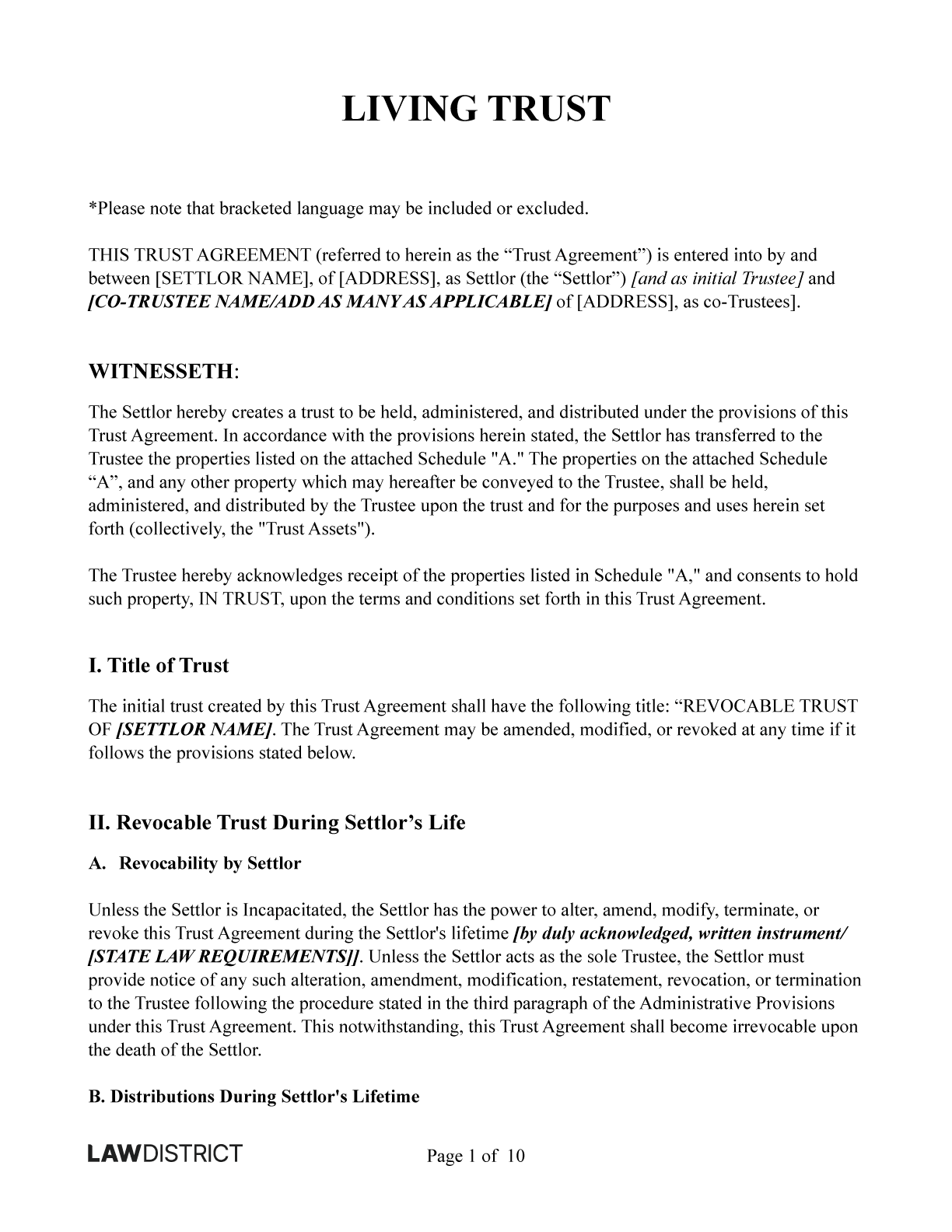 Free Revocable Living Trust Form PDF Word Template Lawdistrict
