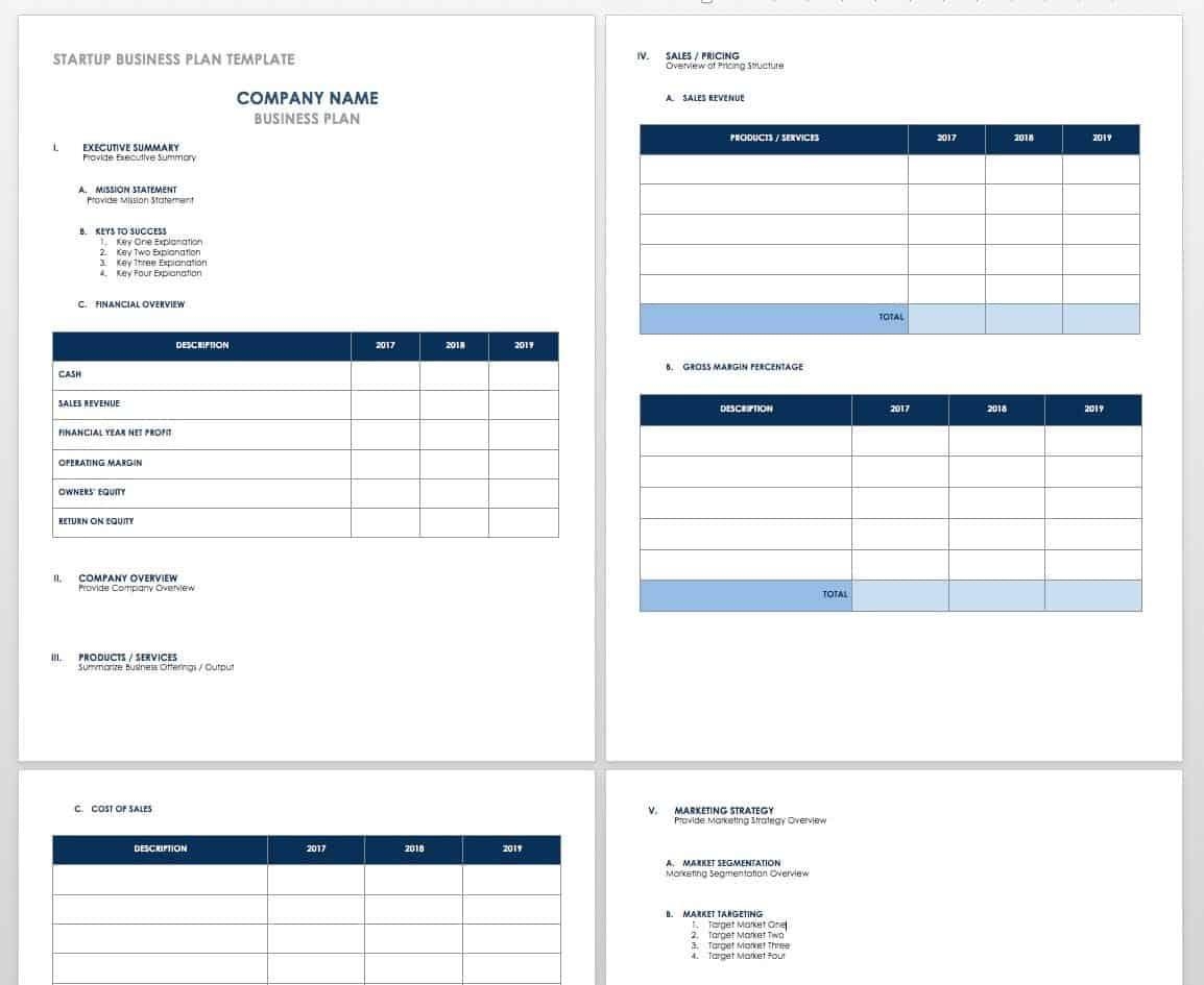 Free Startup Business Plan Templates Smartsheet