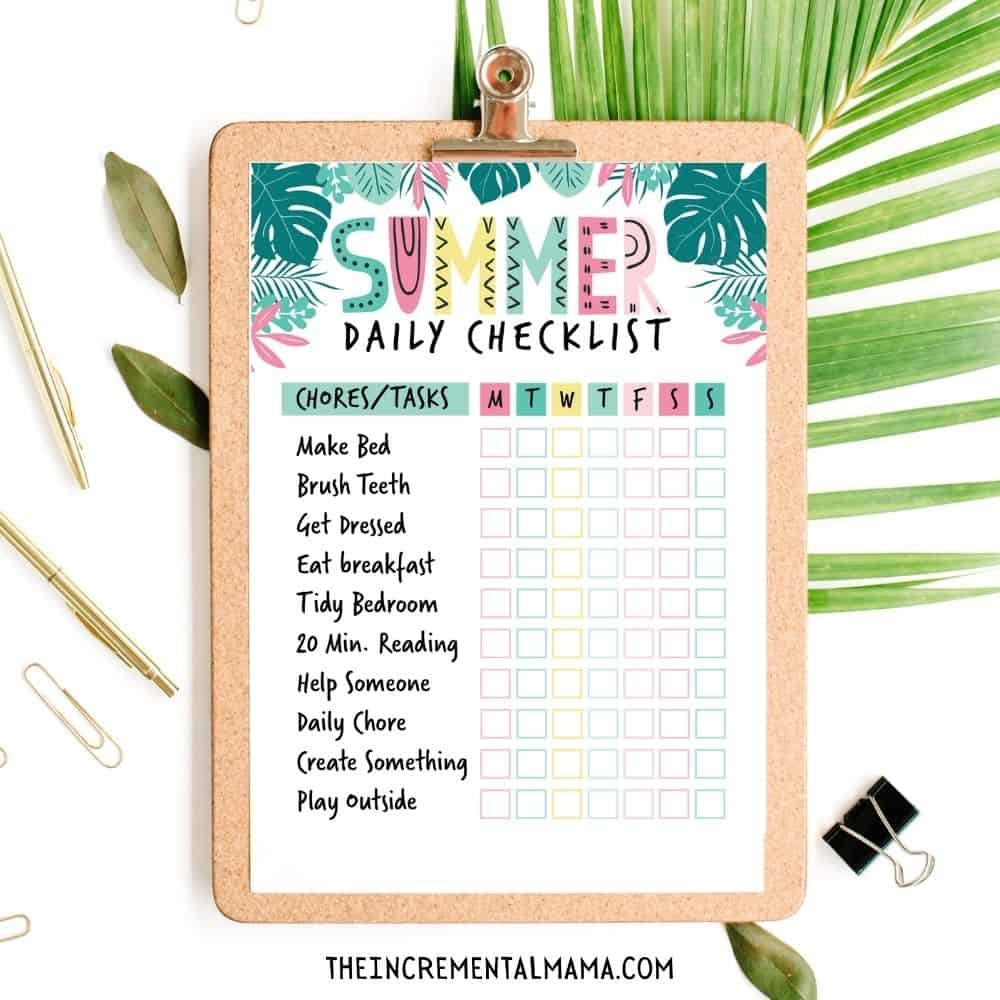 summer chore chart for kids