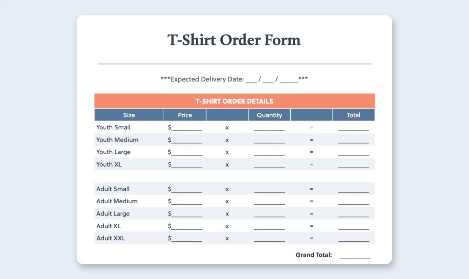 Free T Shirt Order Form Template Excel Google Sheets PDF Bonfire