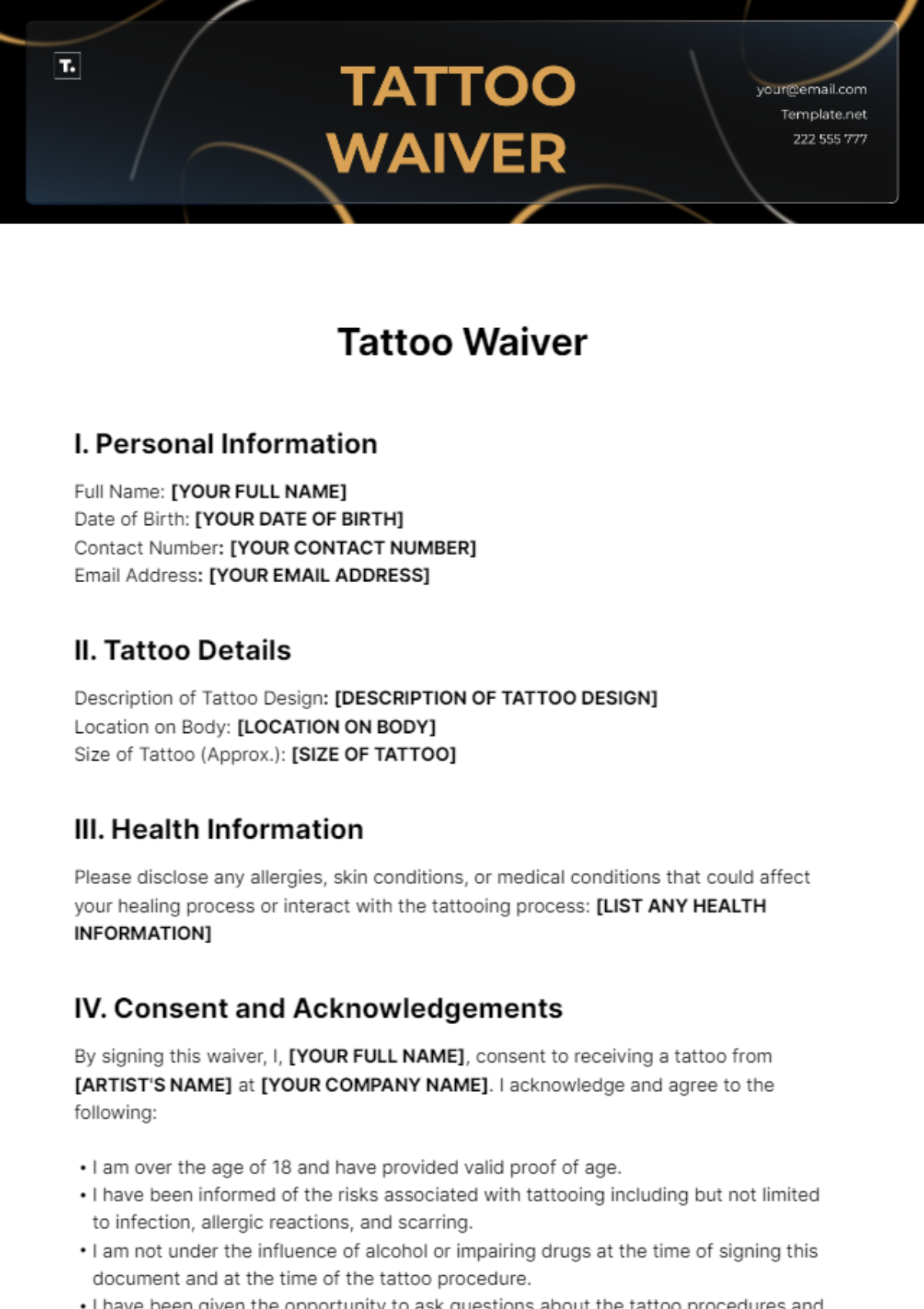 Free Tattoo Waiver Template To Edit Online