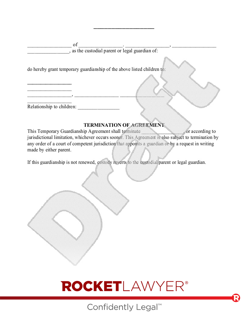 Free Temporary Guardianship Agreement Template Rocket Lawyer