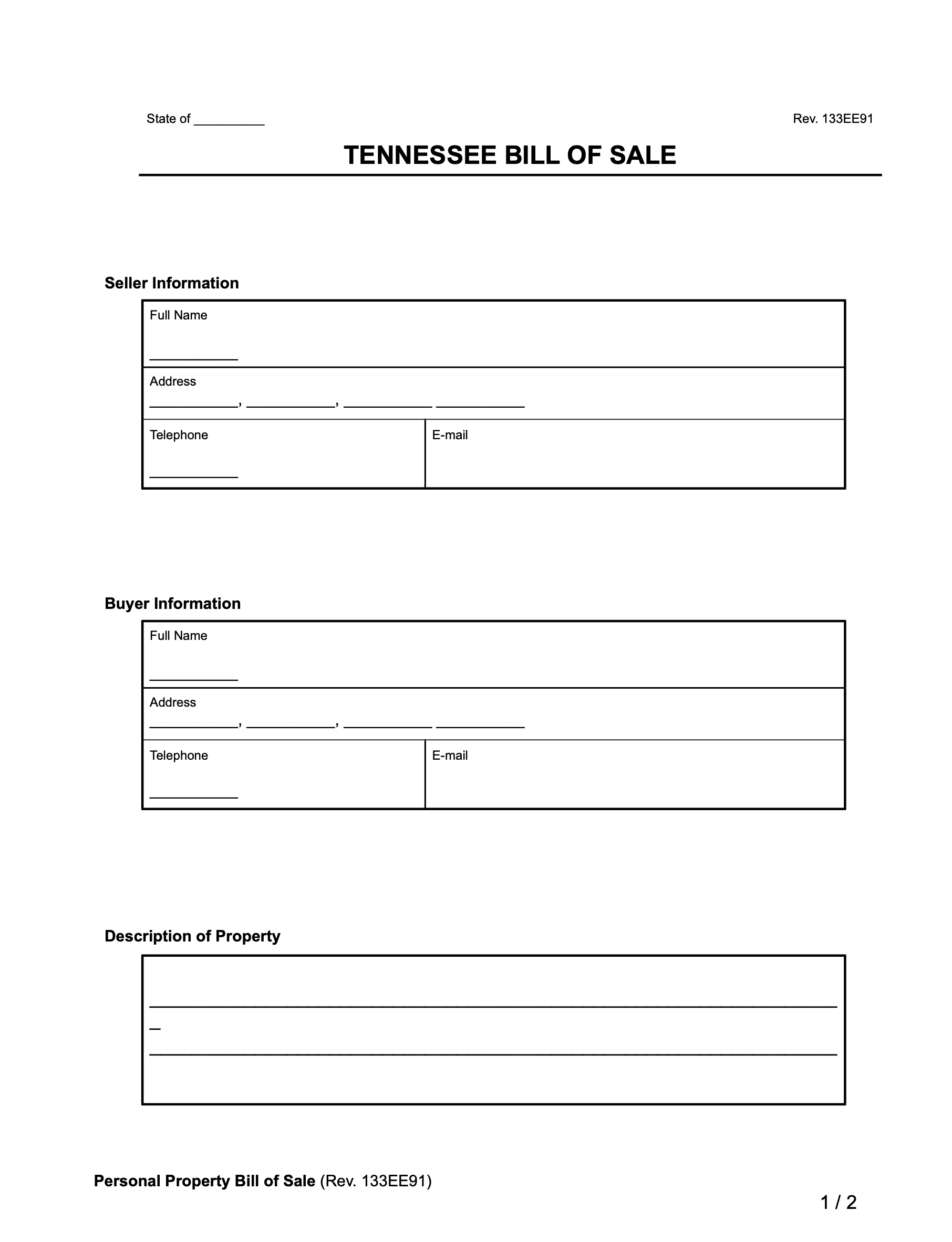 printable auto bill of sale form