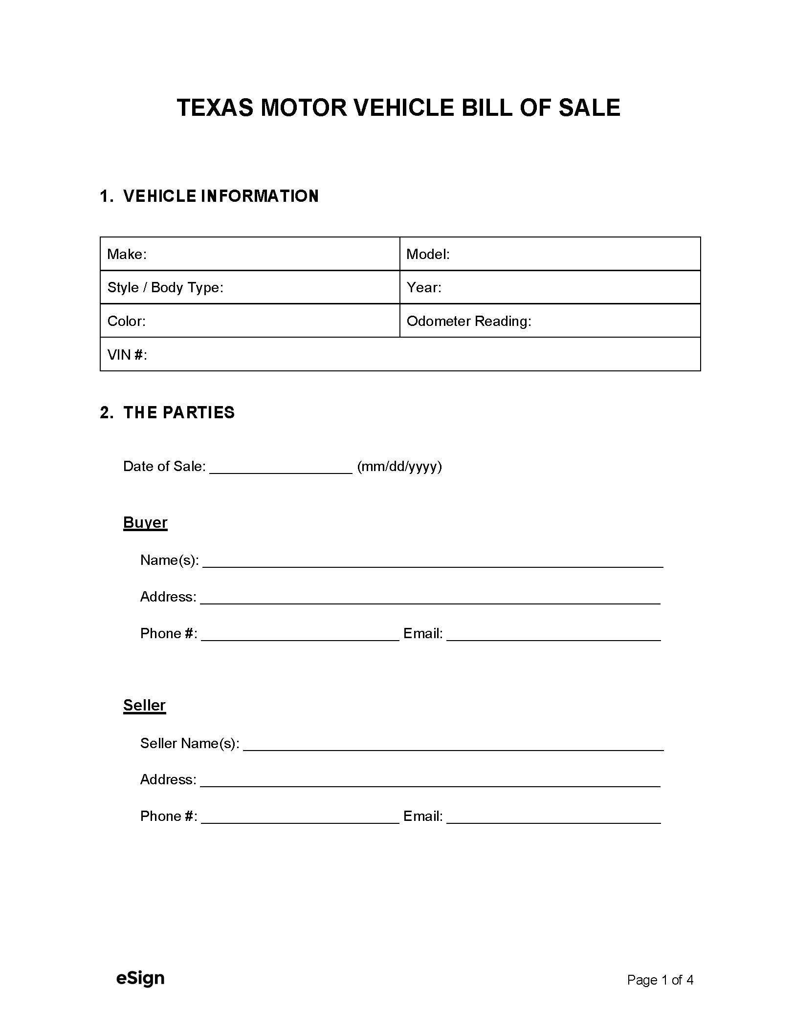 printable automobile bill of sale form