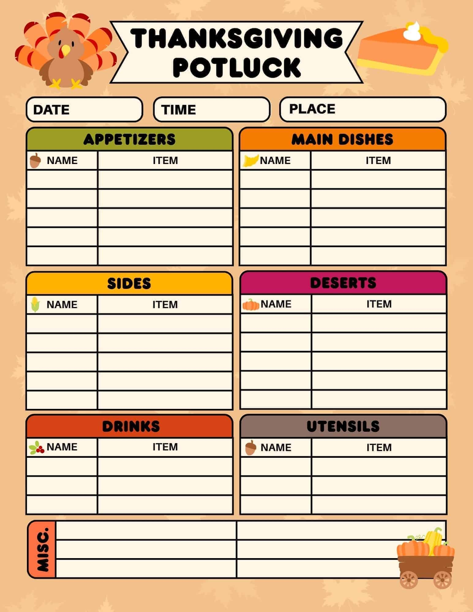 thanksgiving sign up sheet