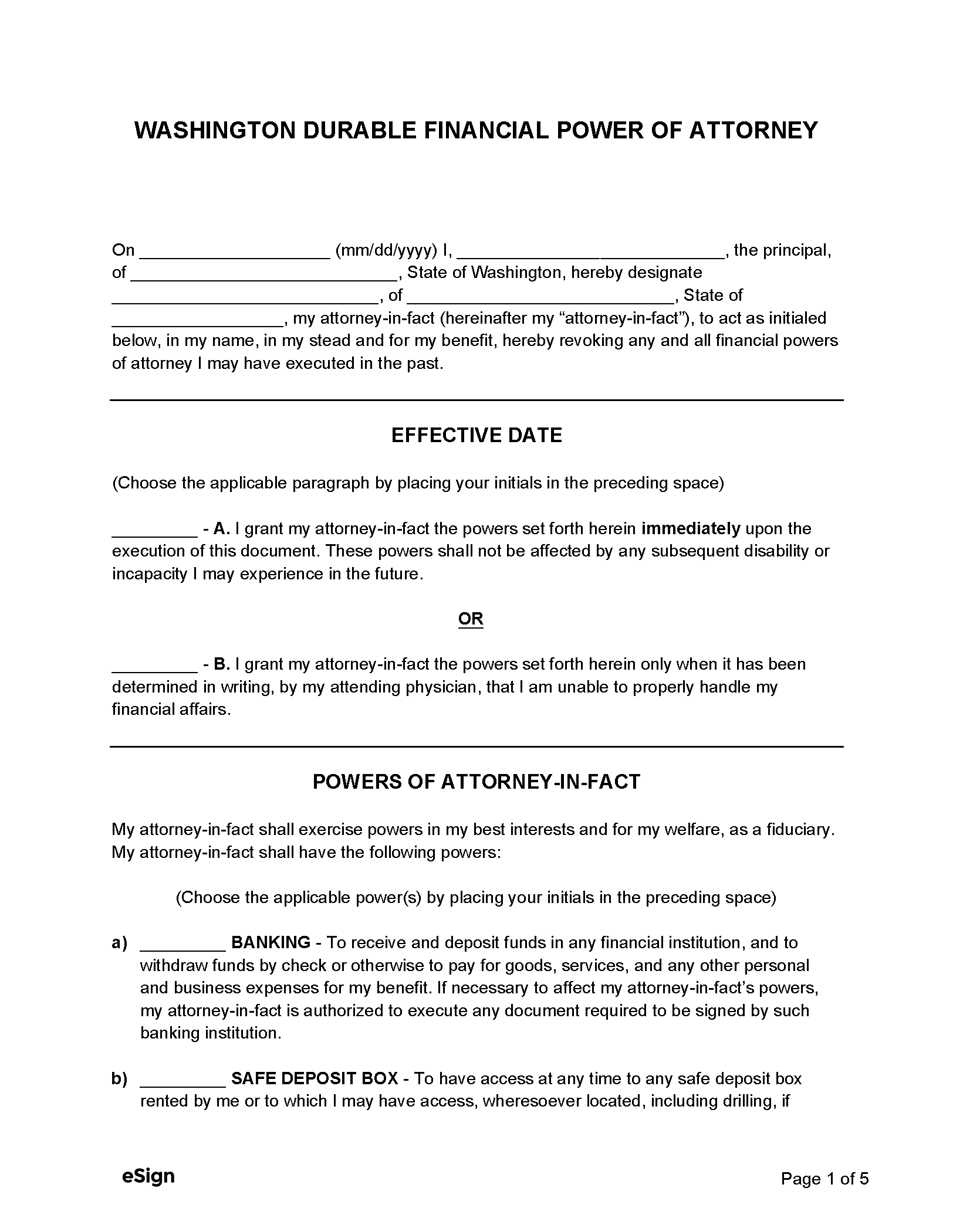 power of attorney printable form