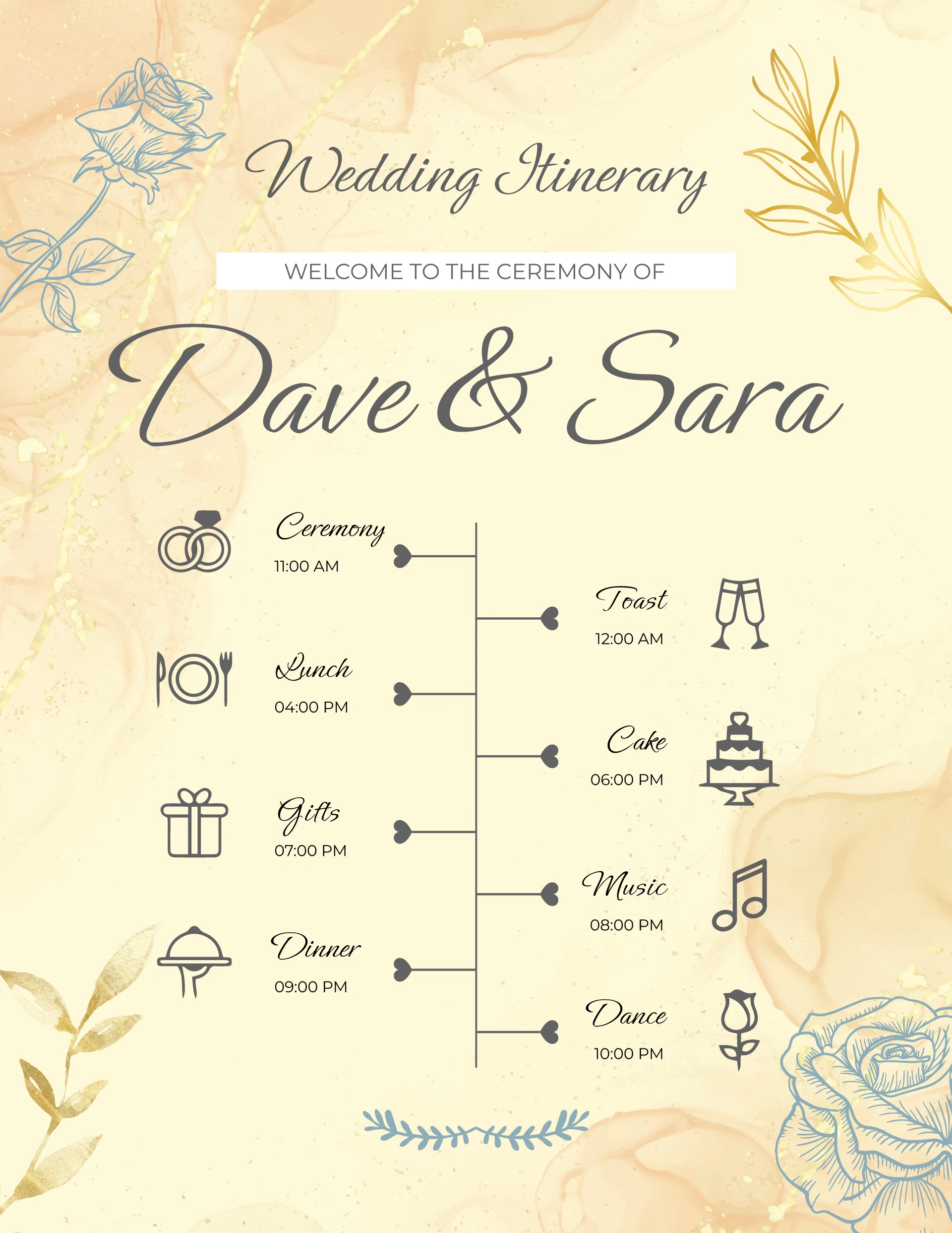 wedding itinerary template free