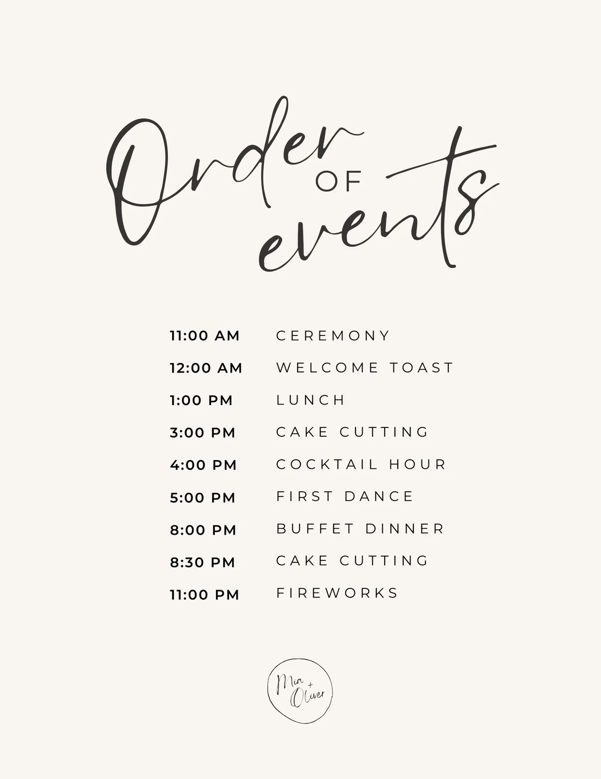 wedding itinerary free template