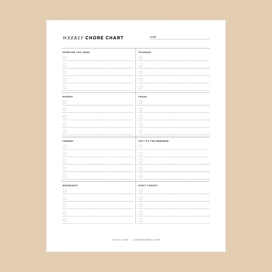 Free Weekly Chore Chart Printable Day Designer