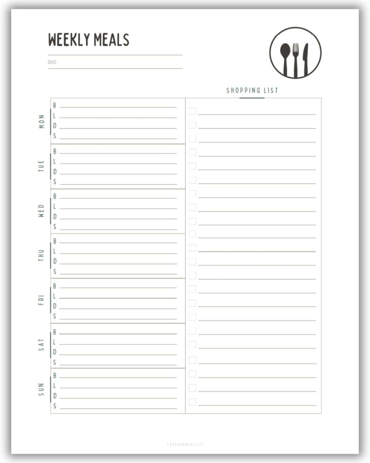 free printable meal planner template