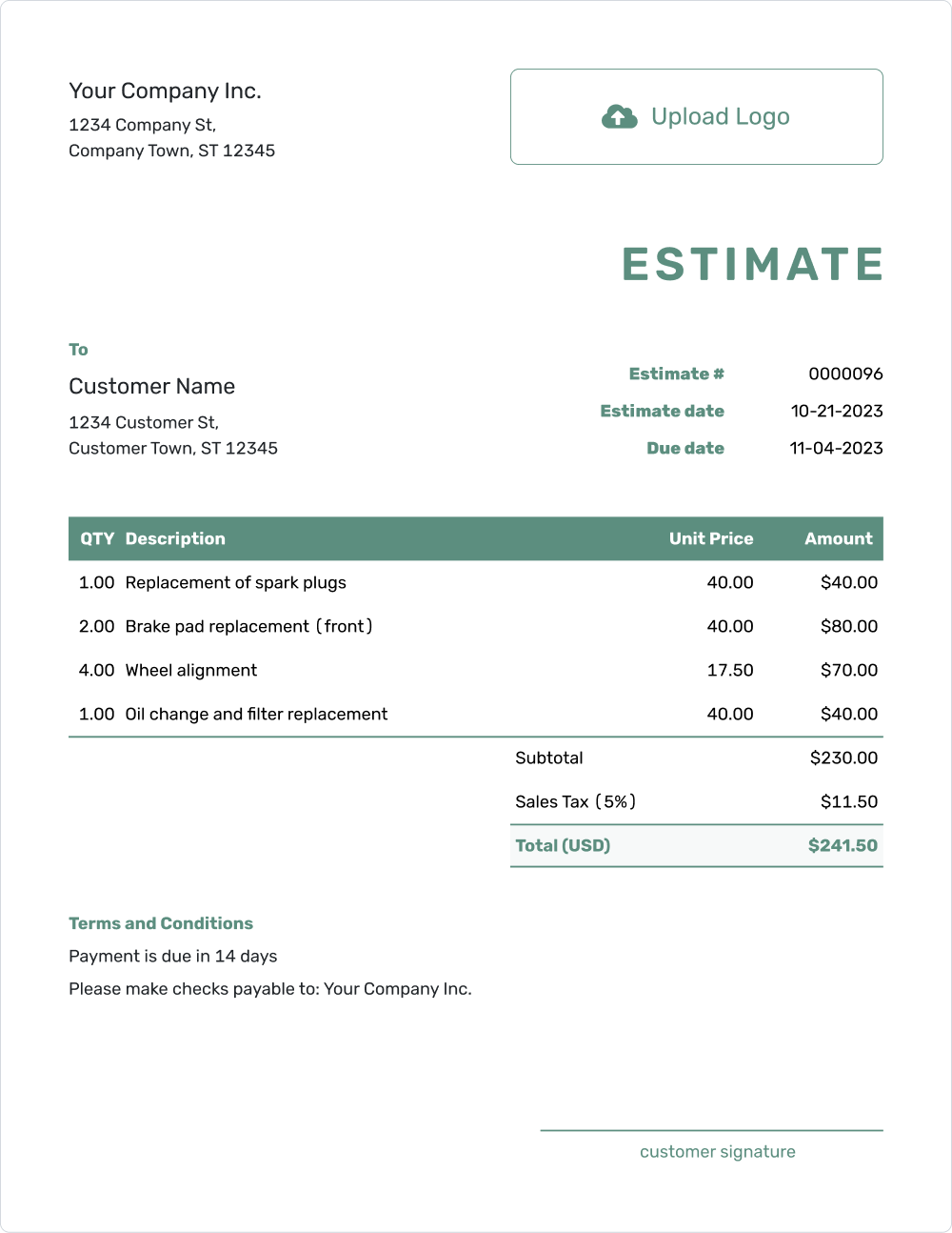 free estimate template word