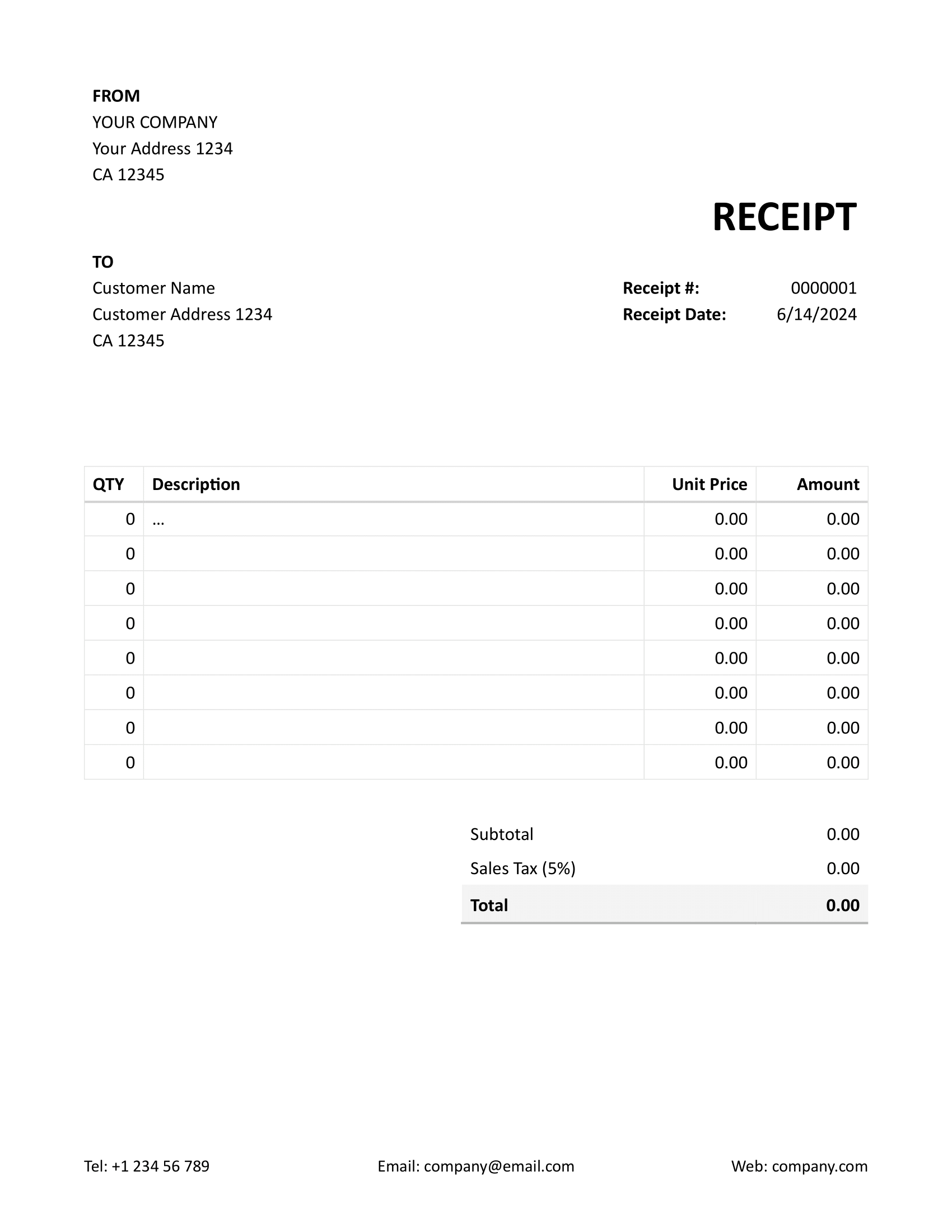 free printable receipt form
