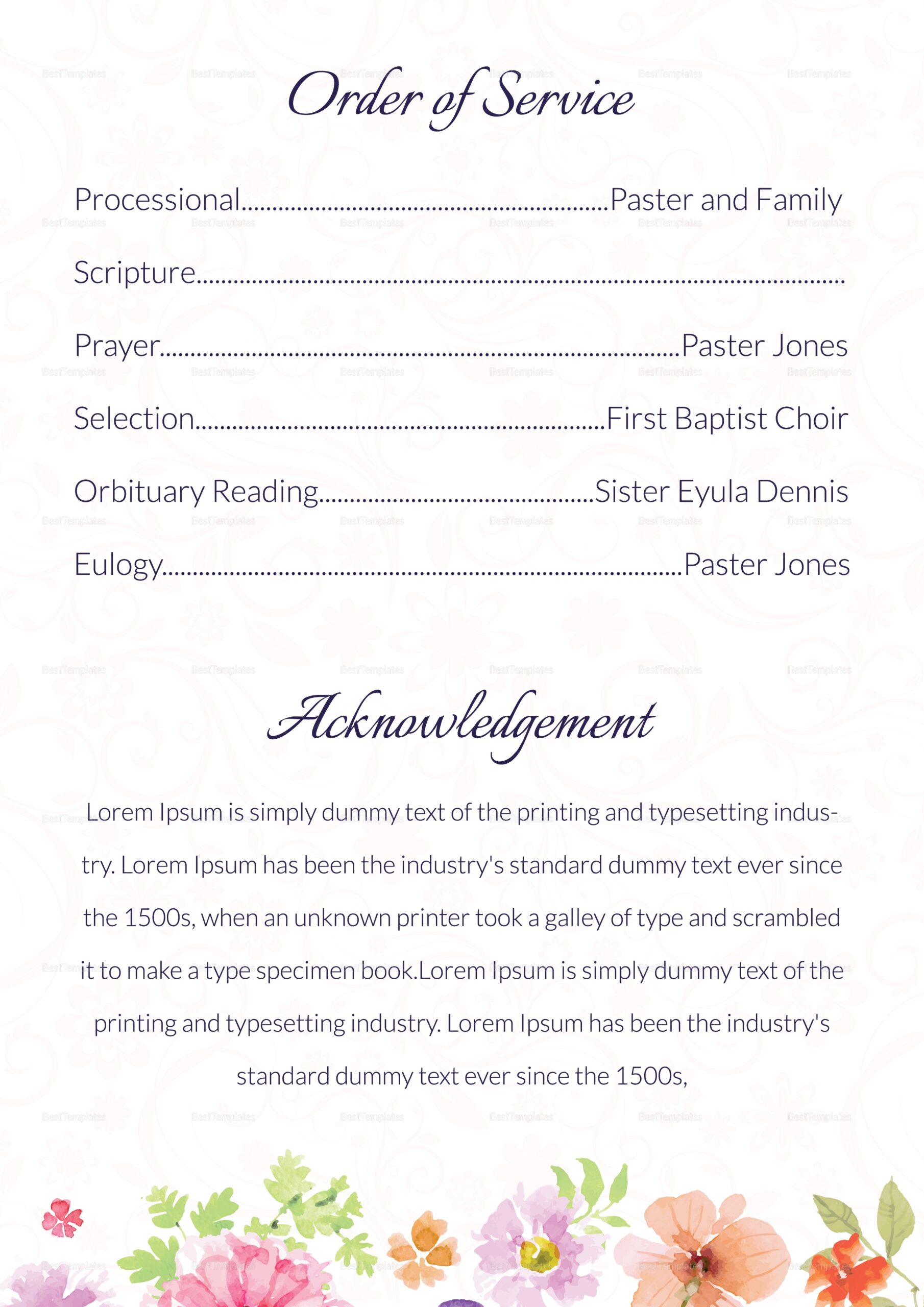 funeral order of service template