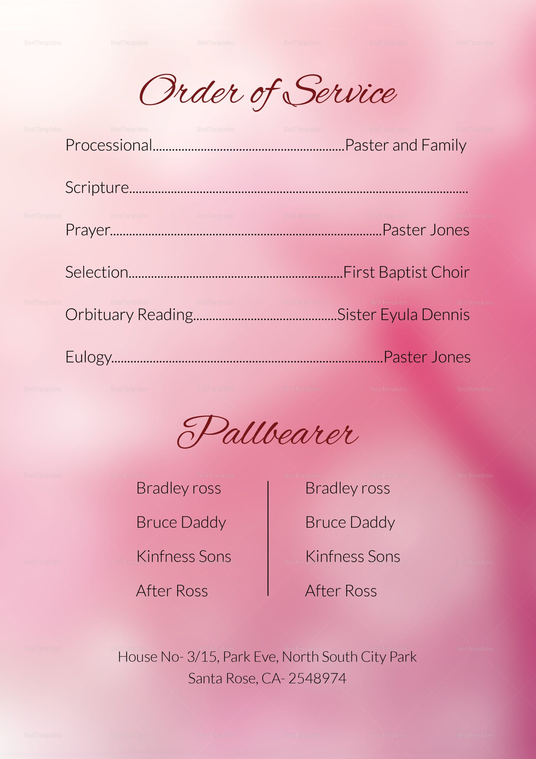 Funeral Order Of Service Template In Adobe Photoshop Microsoft Word