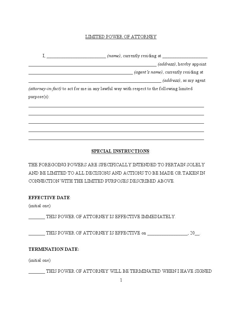 free printable power of attorney form